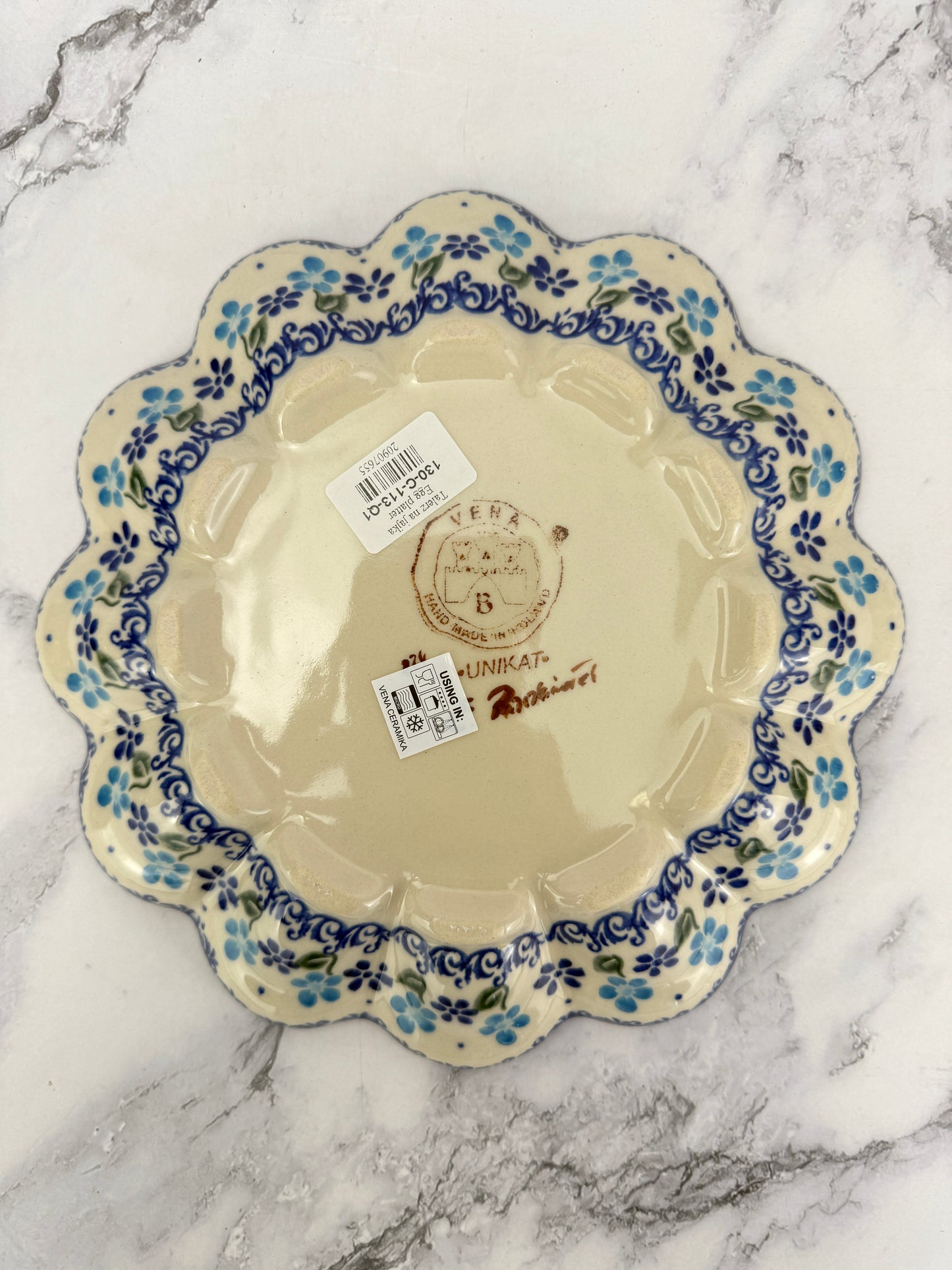 Unikat Egg Plate - Shape V130 - Blue Flowers