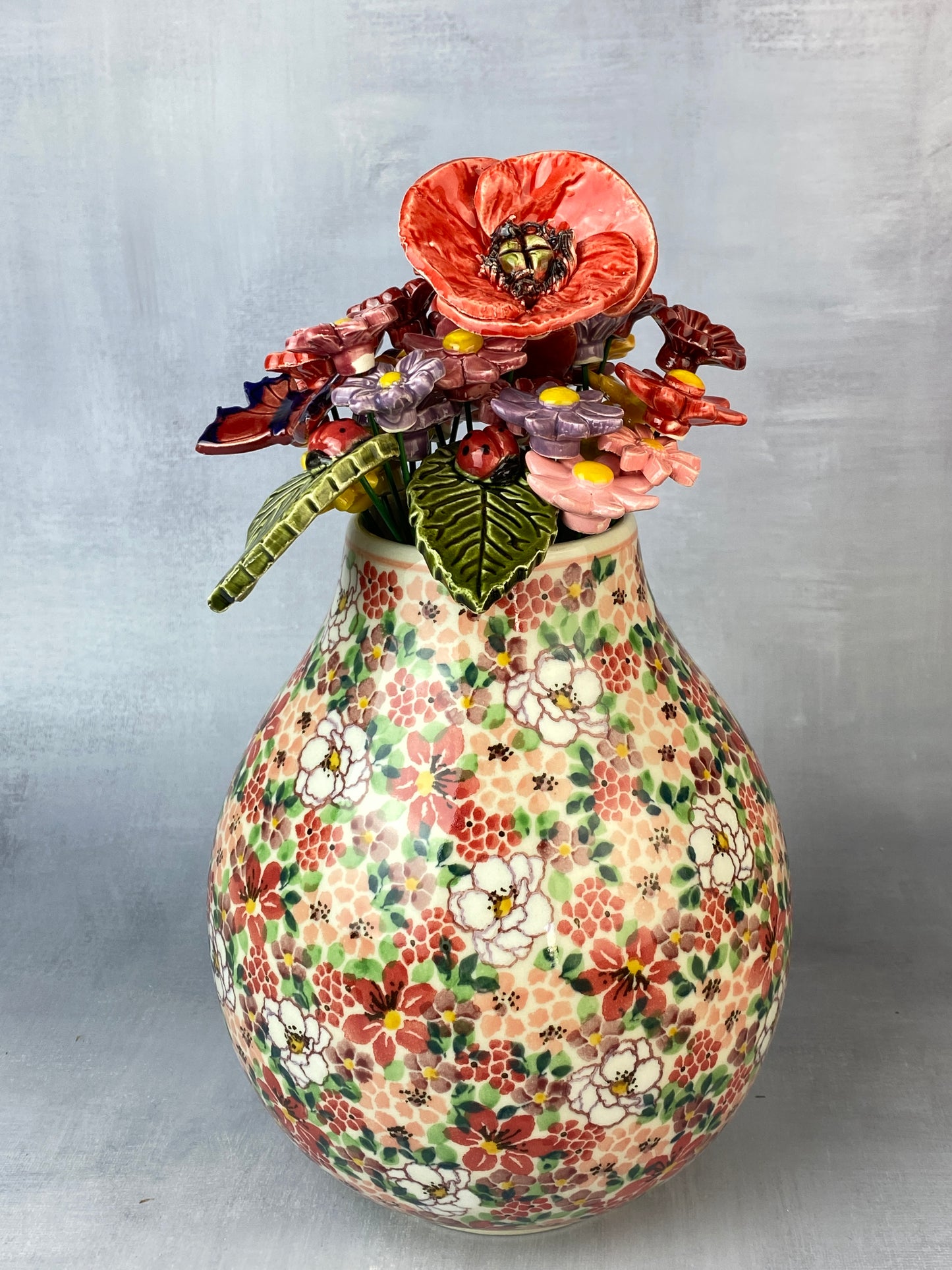 Ceramic Ladybug on a Leaf