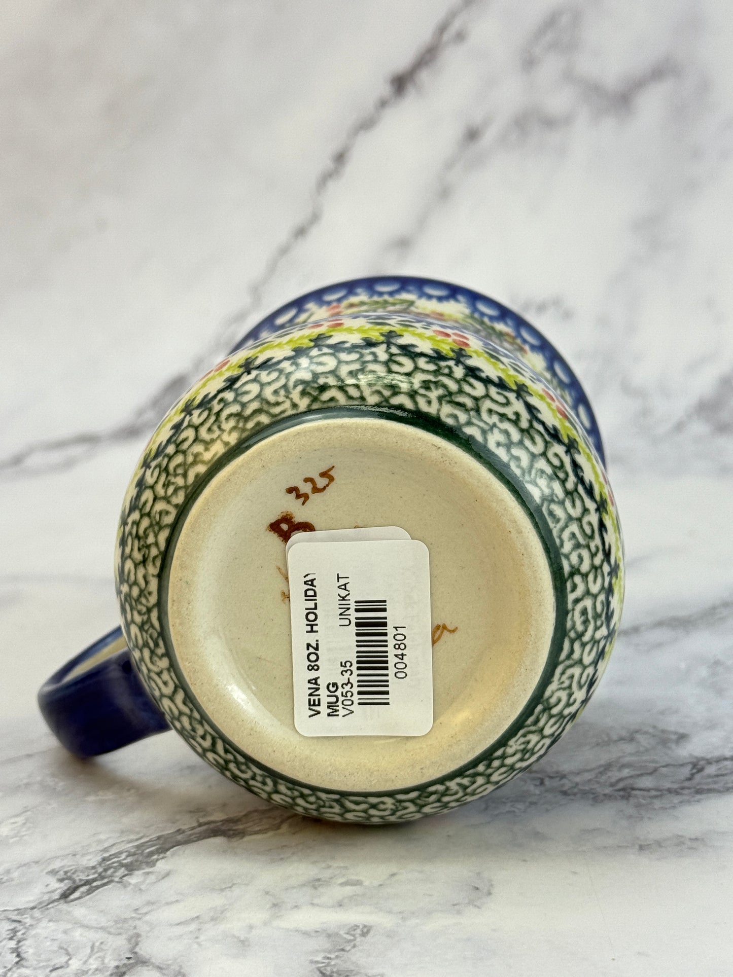 Vena Unikat 8oz Holiday Mug - Shape V053 - Holly and Pine Cones