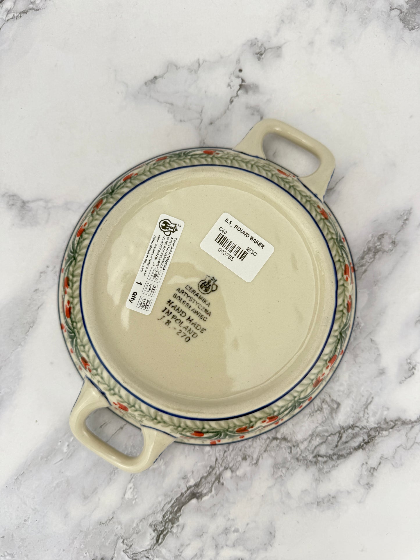 Small Round Baker with Handles - Shape C40 - Pattern 1437