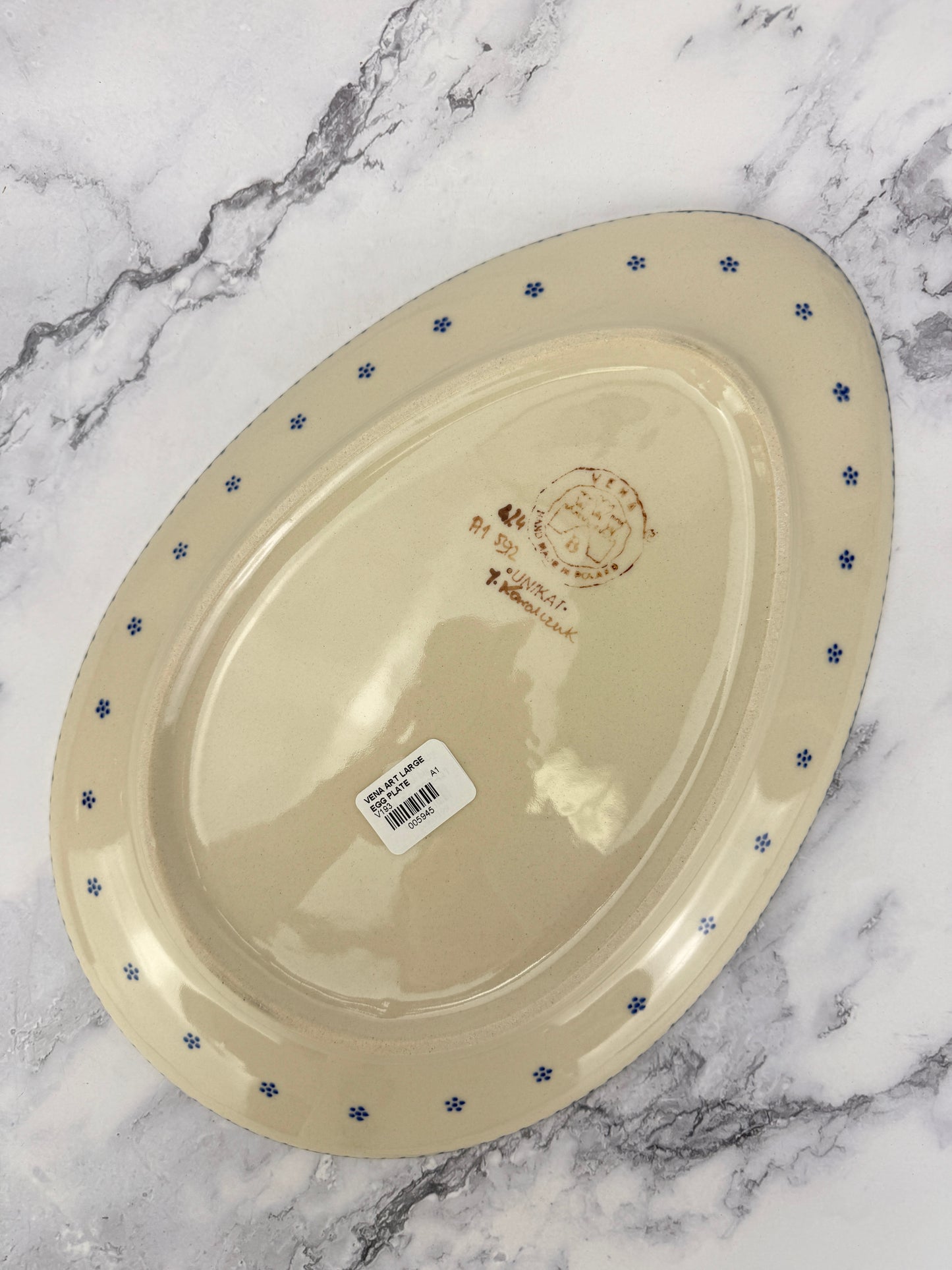 Large Egg Shaped Platter - Shape V193 - Blue Bow Tie Bunny