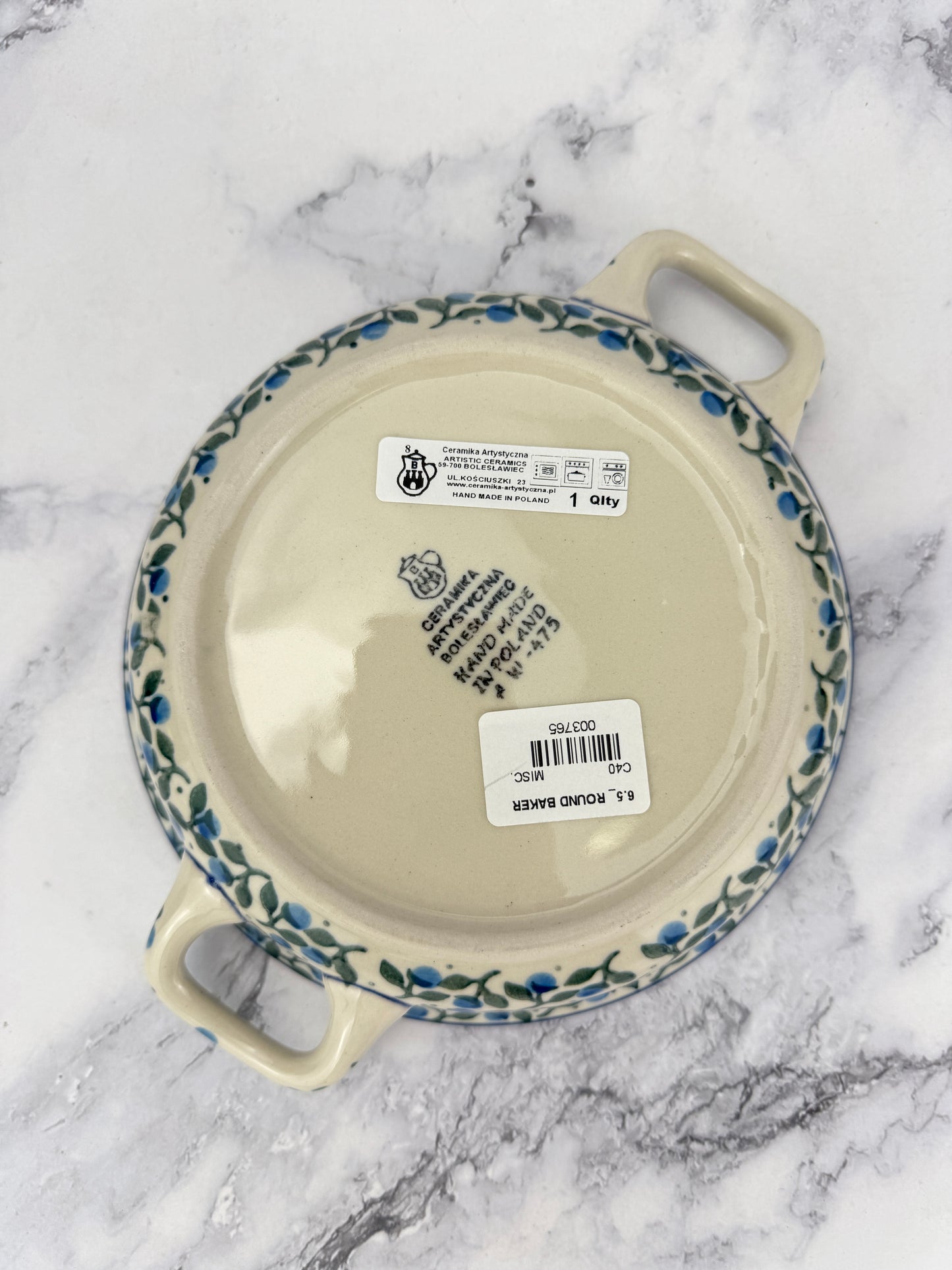 Small Round Baker with Handles - Shape C40 - Pattern 1658