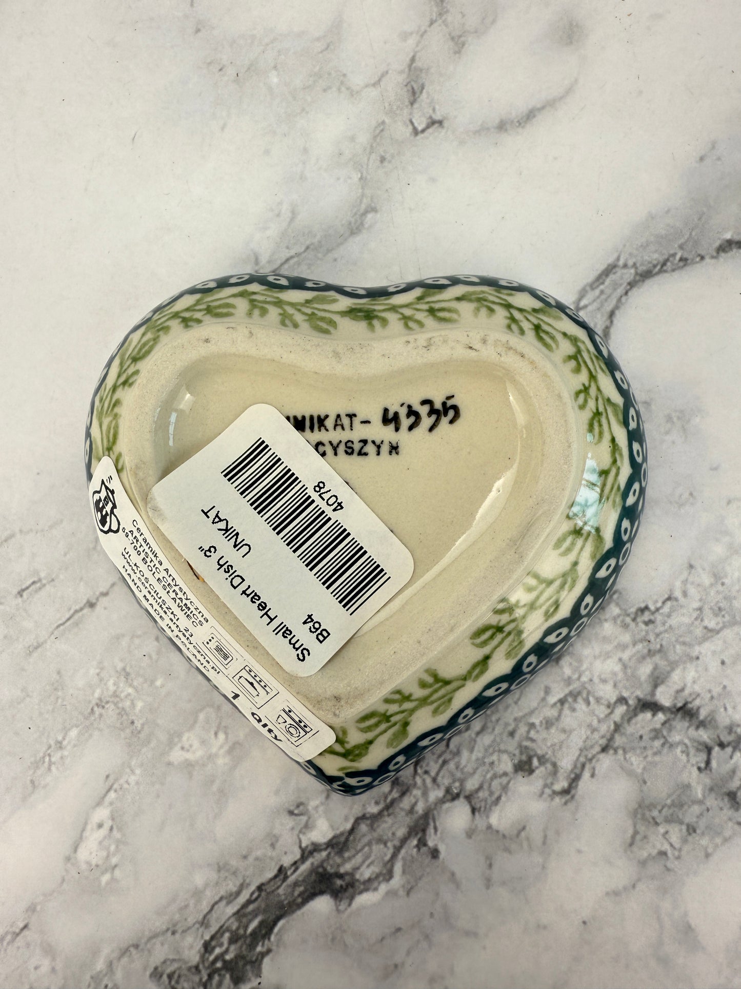 3” Unikat Heart Dish / Tea Bag Holder - Shape B64 - Pattern U4335