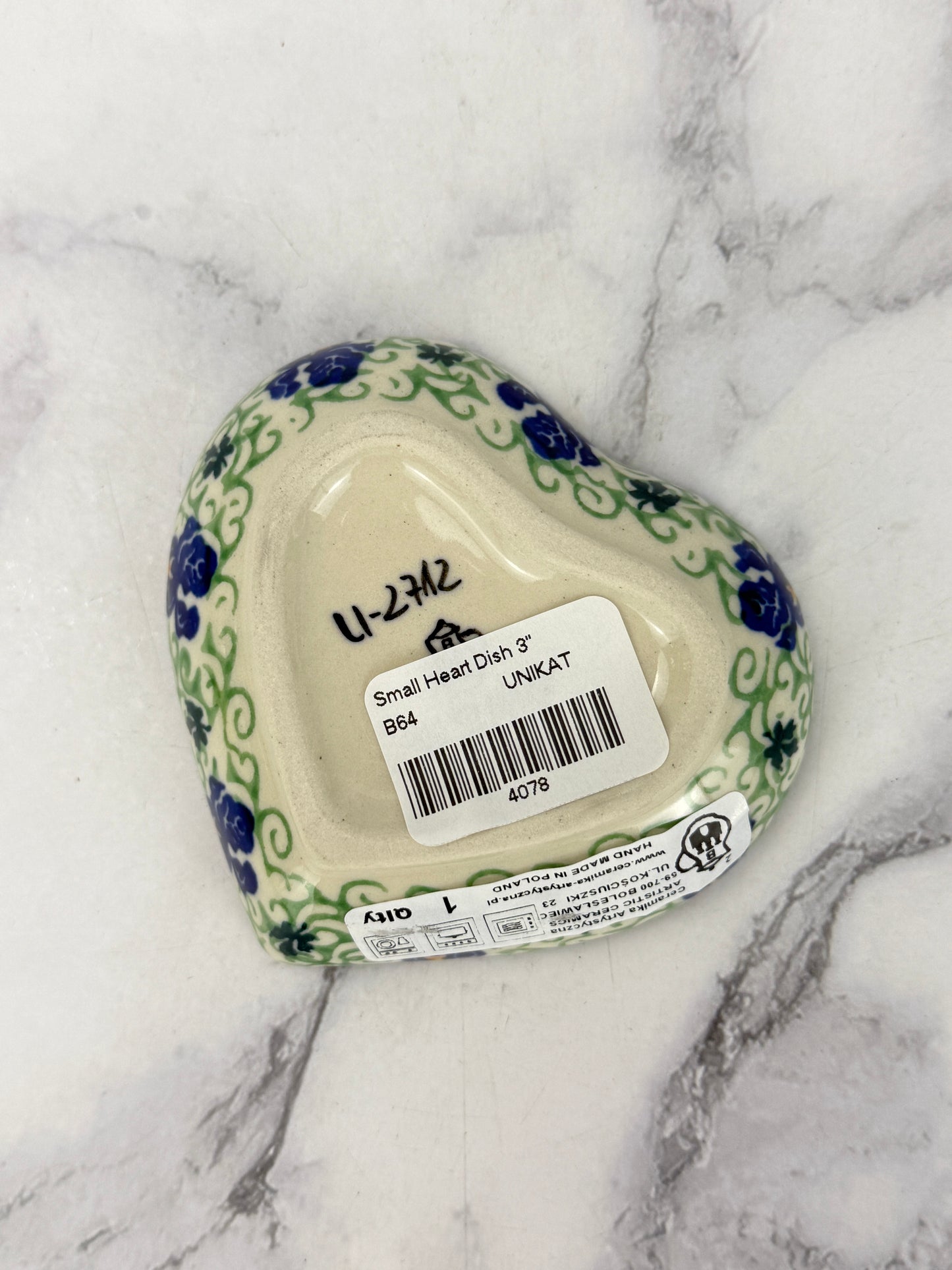 3” Unikat Heart Dish / Tea Bag Holder - Shape B64 - Pattern U2712