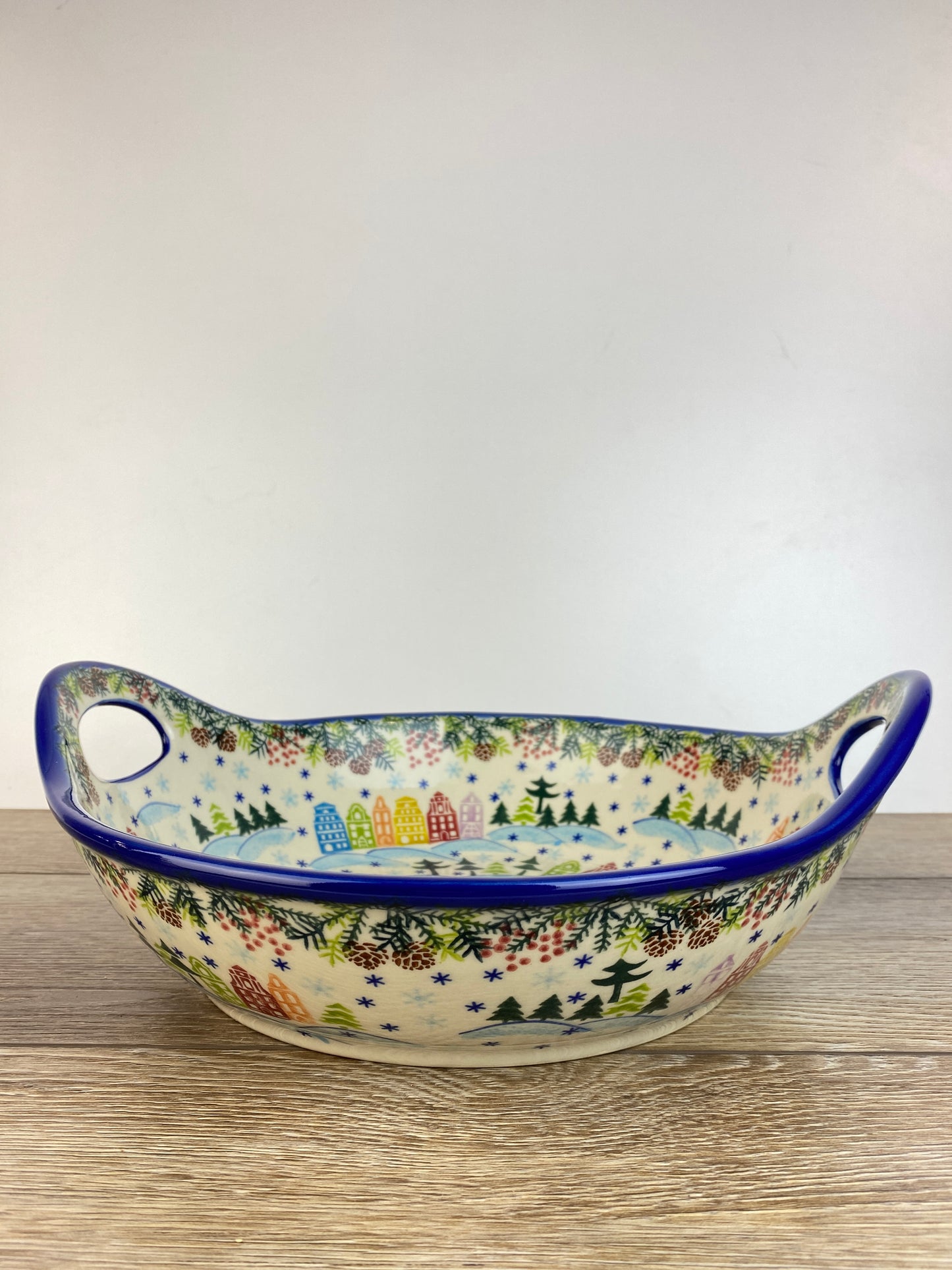 Vena XL Unikat Bowl with Handles - Shape V079 - Christmas in Bolesławiec Reindeer