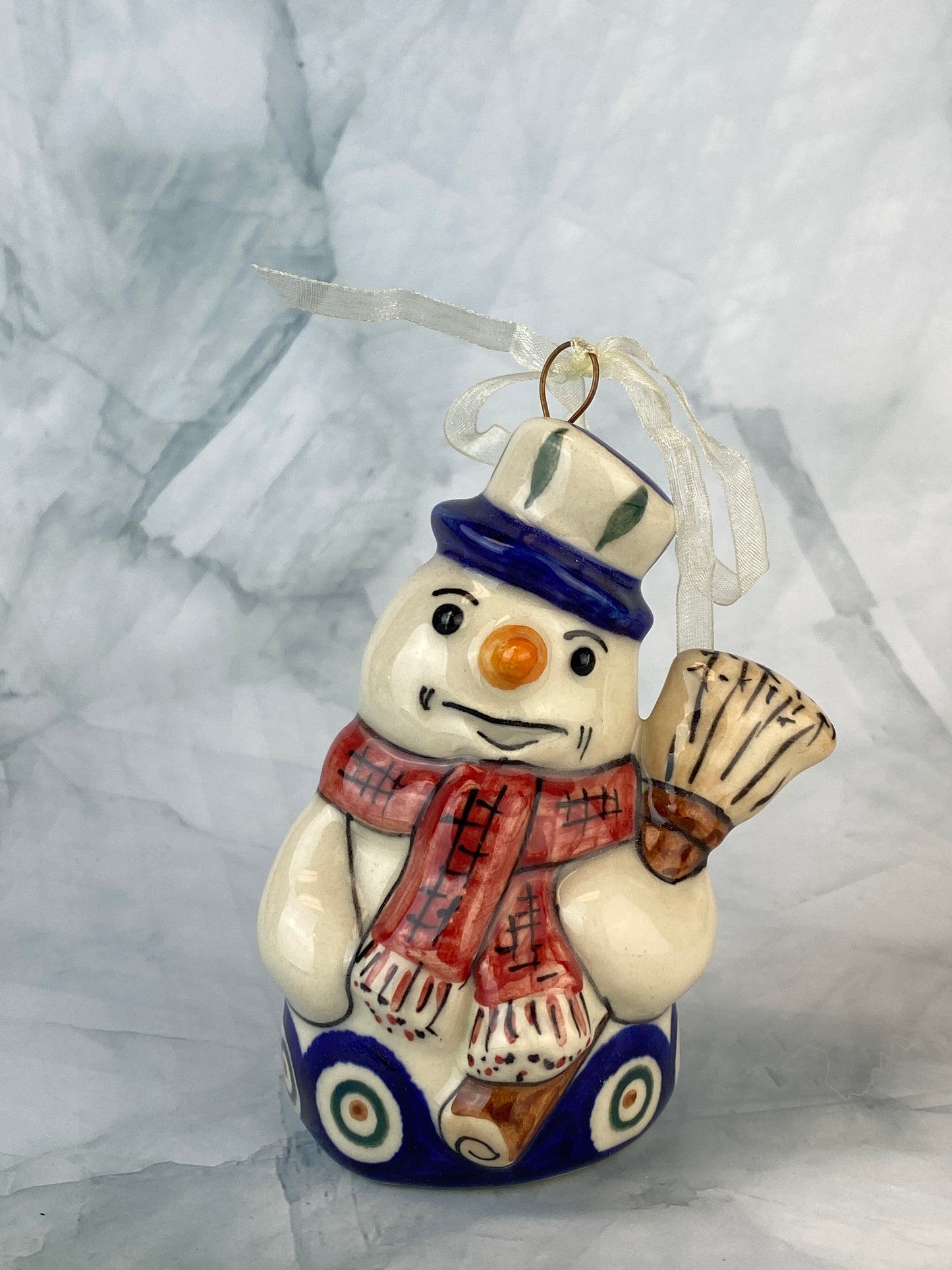 Vena Standing Snowman Ornament - Shape V354 - Red Scarf and Peacock Eye