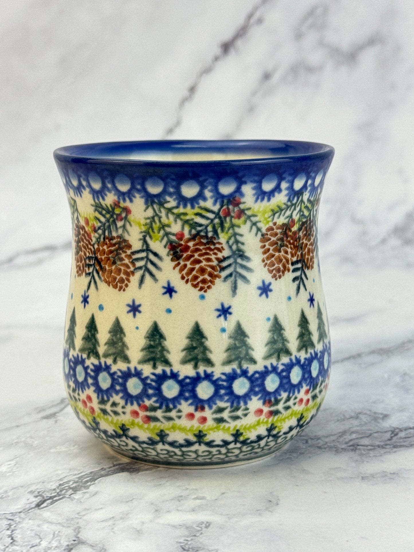 Vena Unikat 8oz Holiday Mug - Shape V053 - Holly and Pine Cones