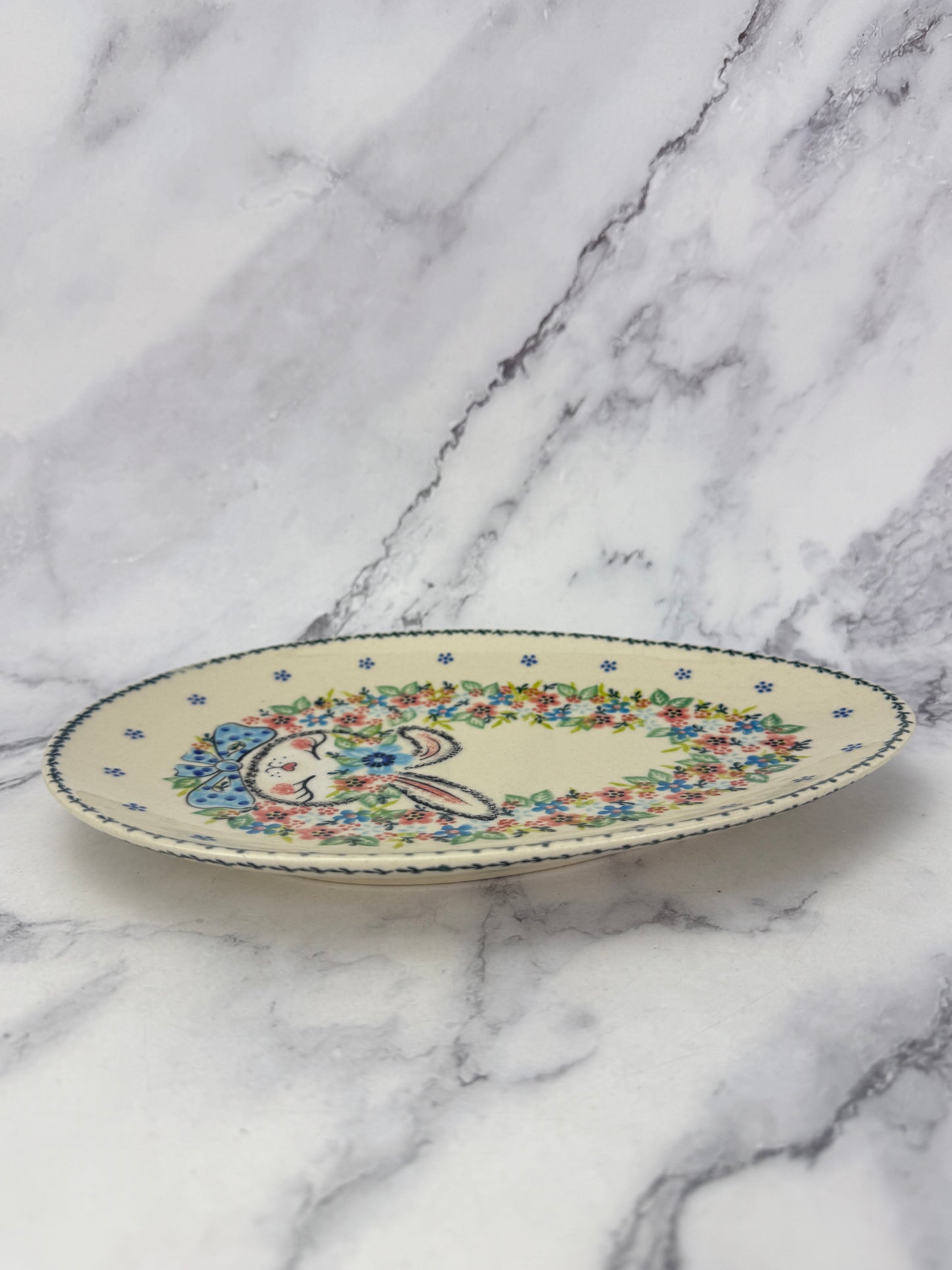 Small Egg Shaped Platter - Shape V191 - Blue Bow Tie Bunny