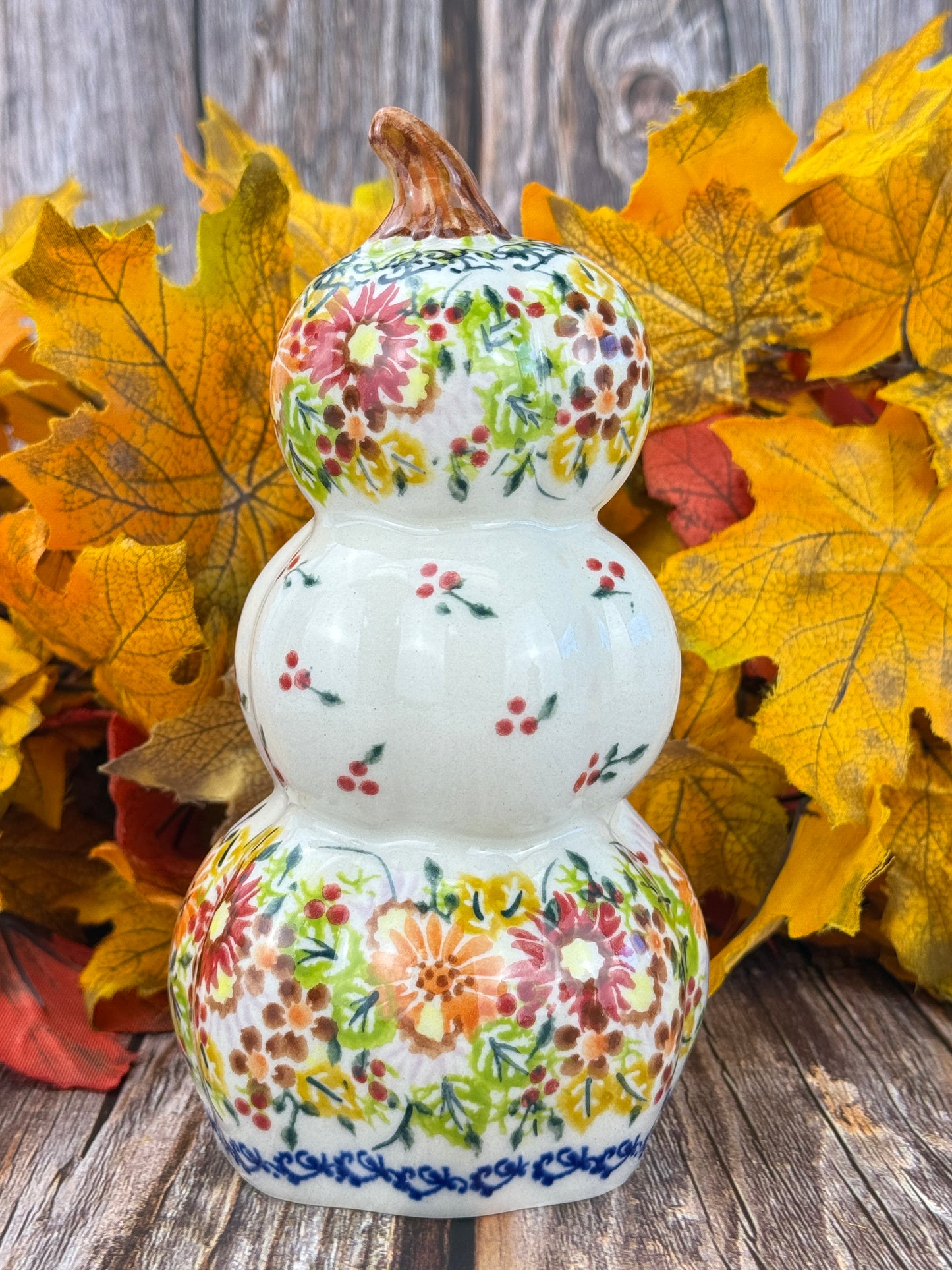 Vena Stacked Pumpkin Votive - Fall Flowers