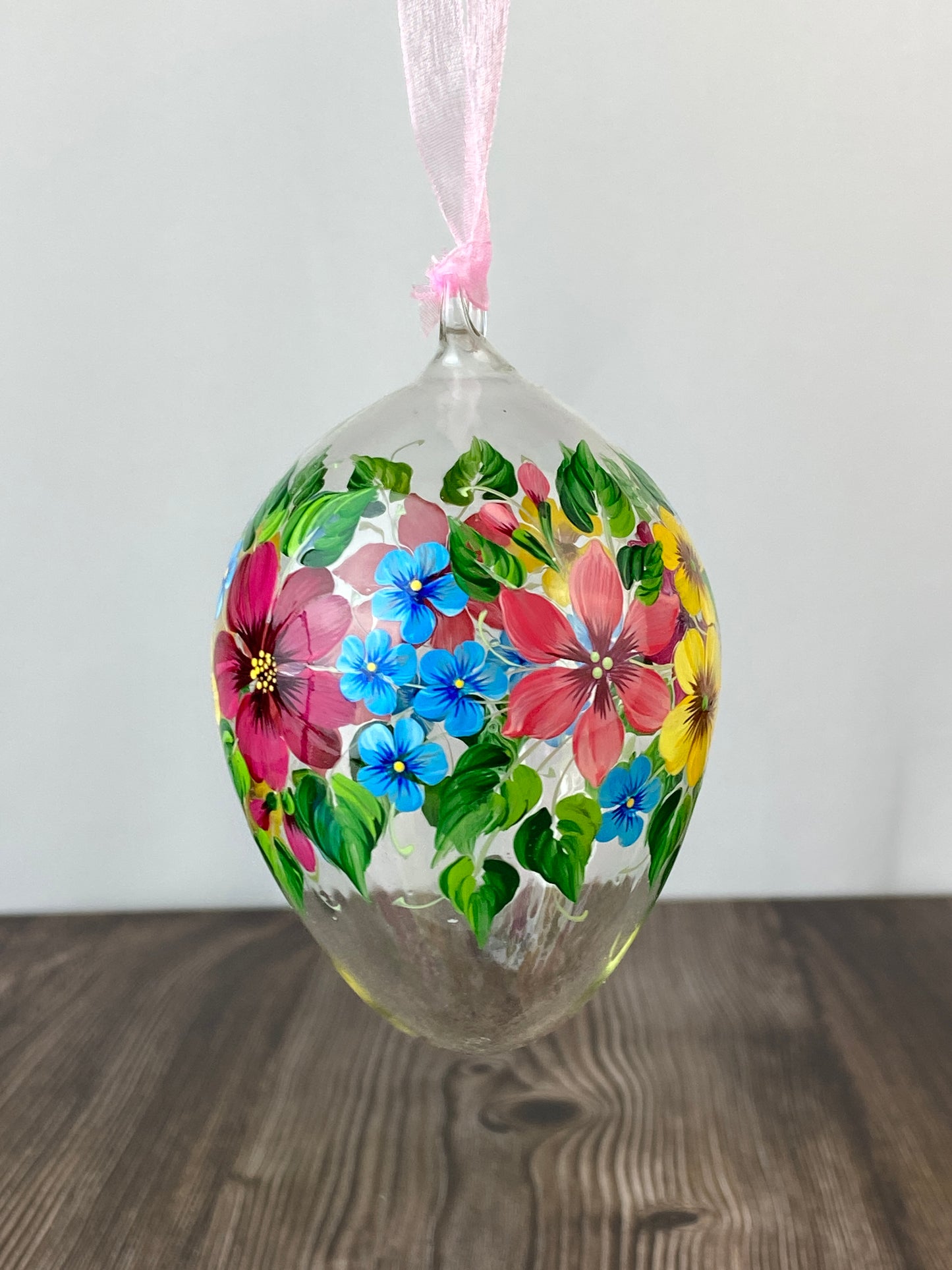 Egg Shaped Glass Ornament - Spring Flowers