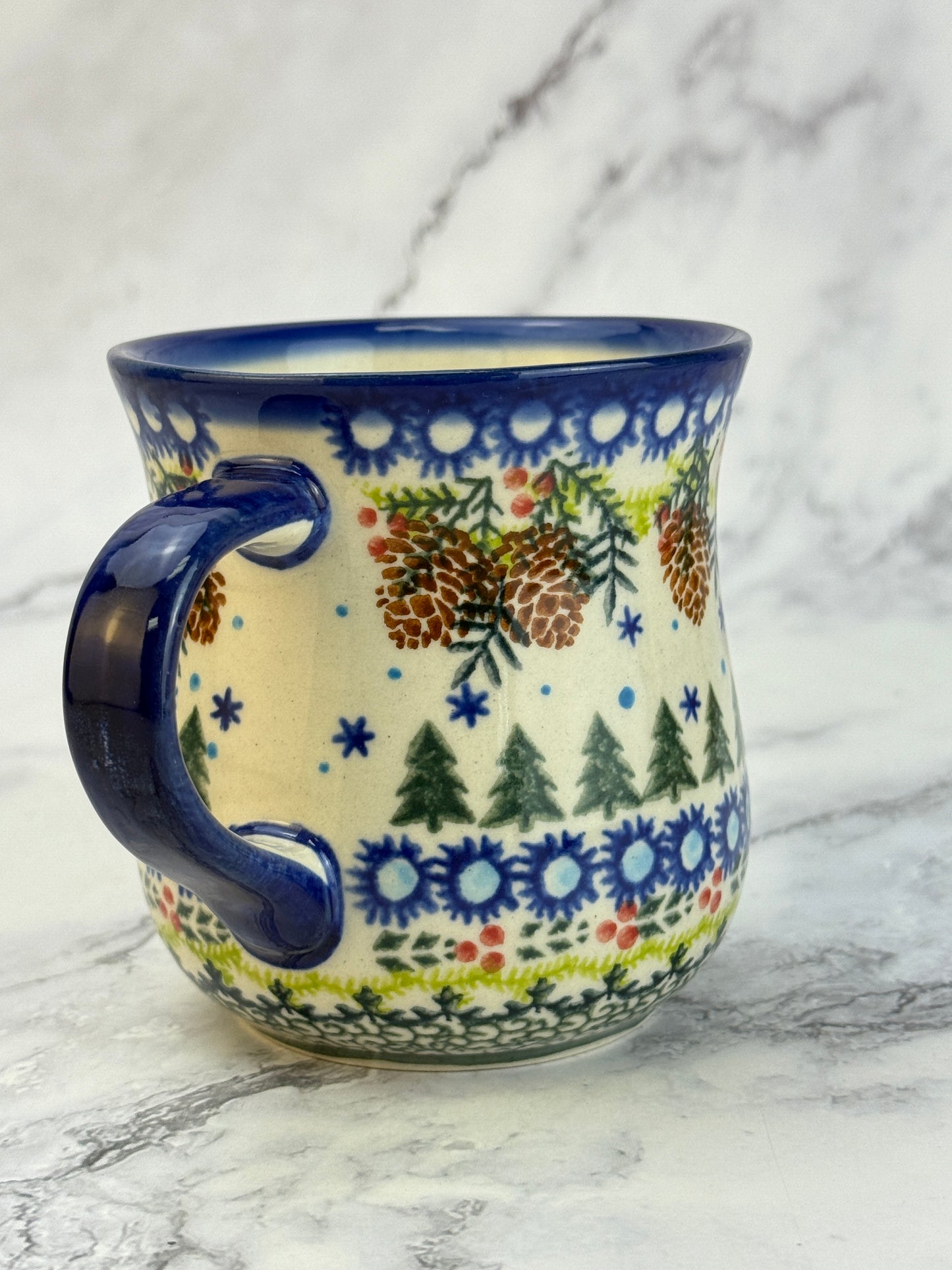 Vena Unikat 8oz Holiday Mug - Shape V053 - Holly and Pine Cones