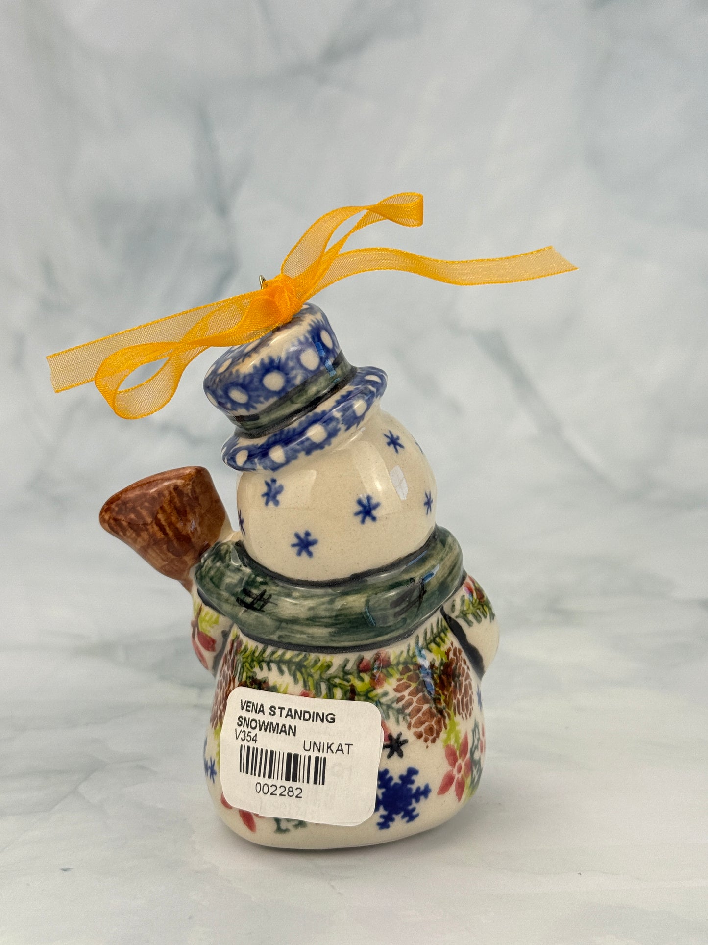 Vena Standing Snowman Ornament - Shape V354 - Green Scarf and Pinecones