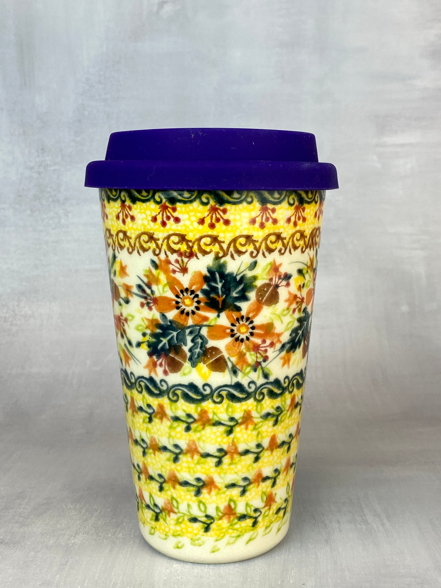 14oz Unikat Travel Mug - Shape V559 - Flowers and Acorns