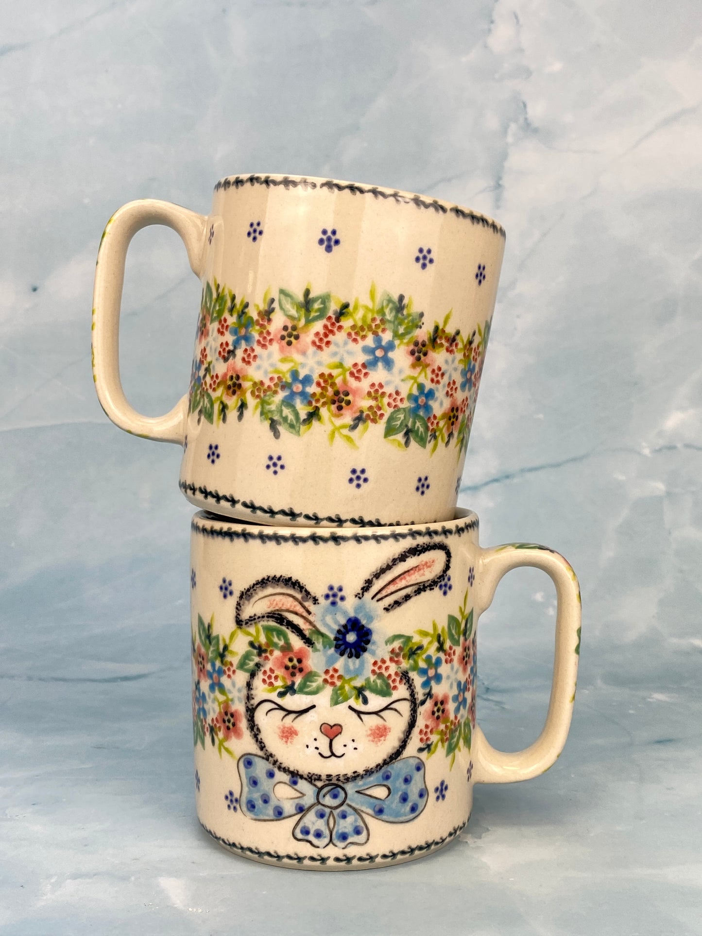 Vena Unikat 12oz Art Mug - Shape V055 - Blue Bow Tie Bunny