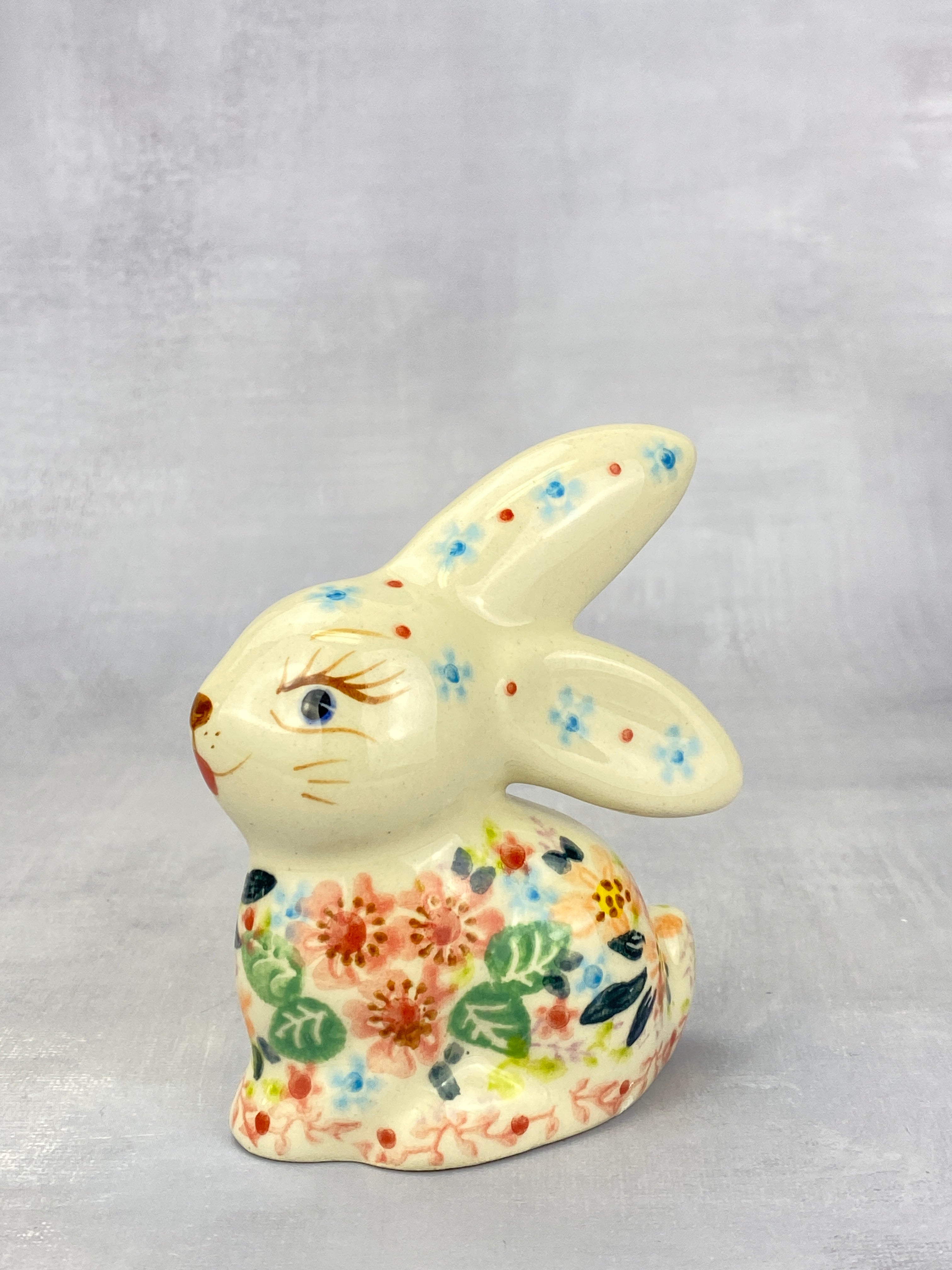 Bunny Figurine - Shape V412 - Pink Floral – Polish Pottery Westlake