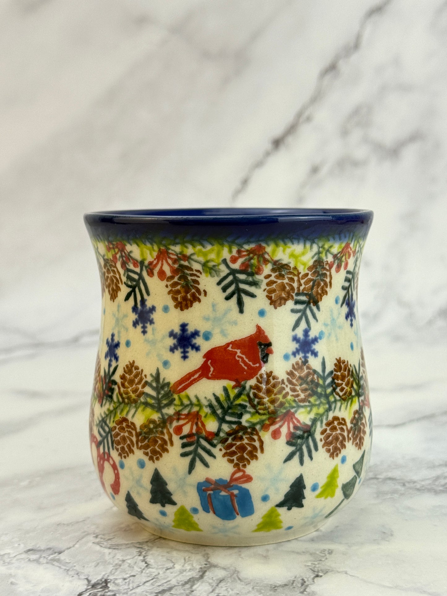 Vena Unikat 8oz Holiday Mug - Shape V053 - Cardinals and Pine