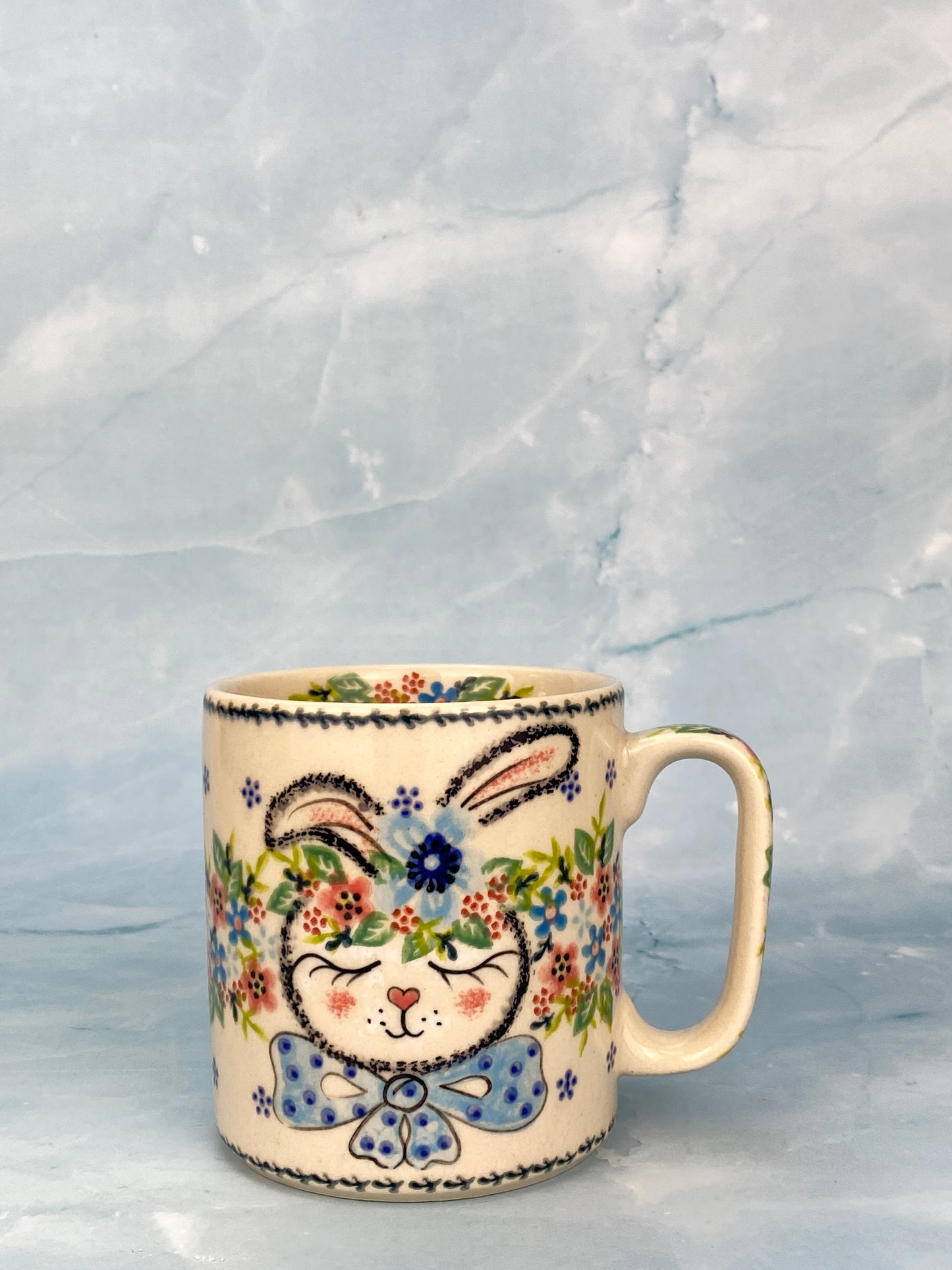 Vena Unikat 12oz Art Mug - Shape V055 - Blue Bow Tie Bunny