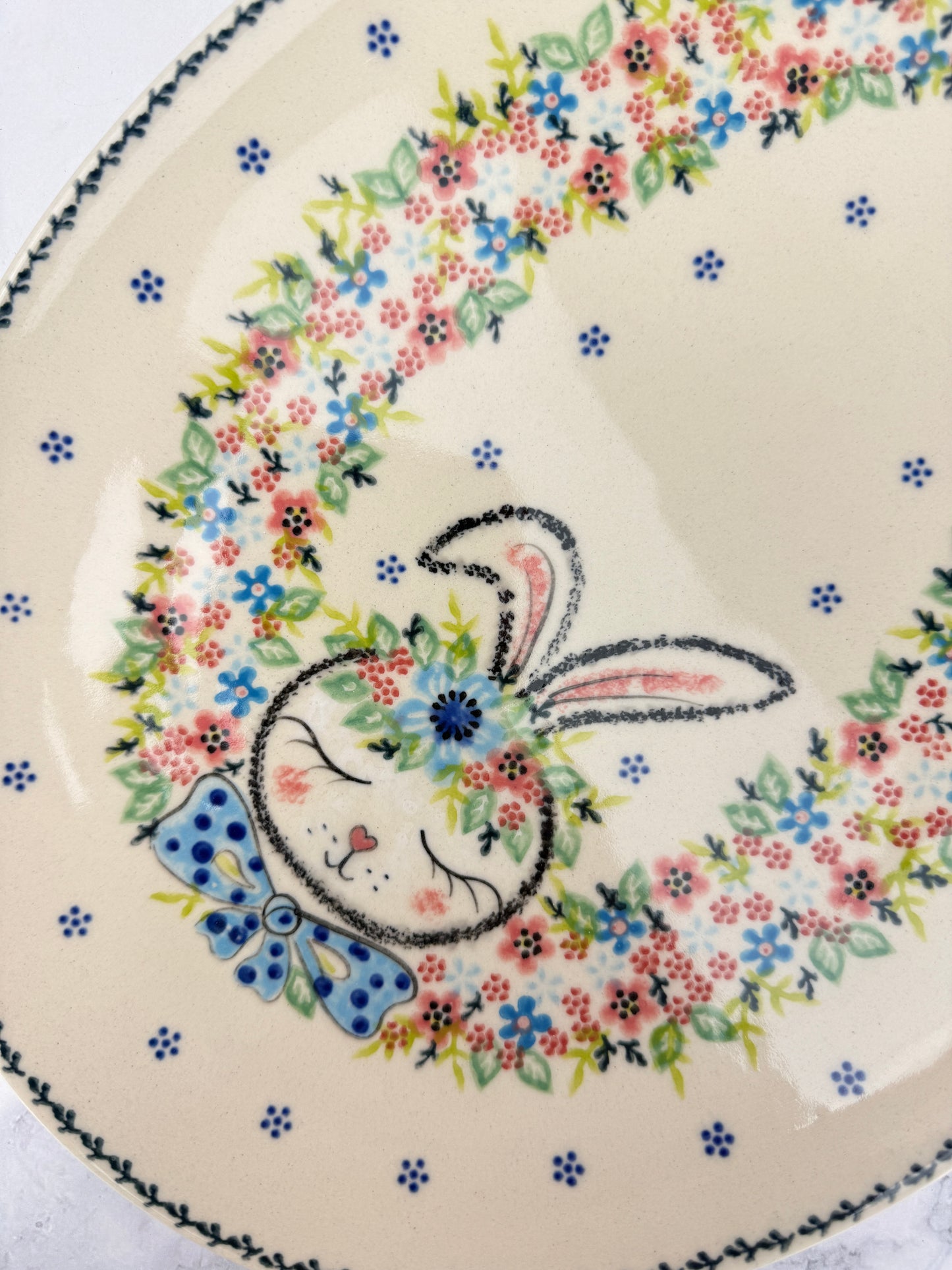 Large Egg Shaped Platter - Shape V193 - Blue Bow Tie Bunny