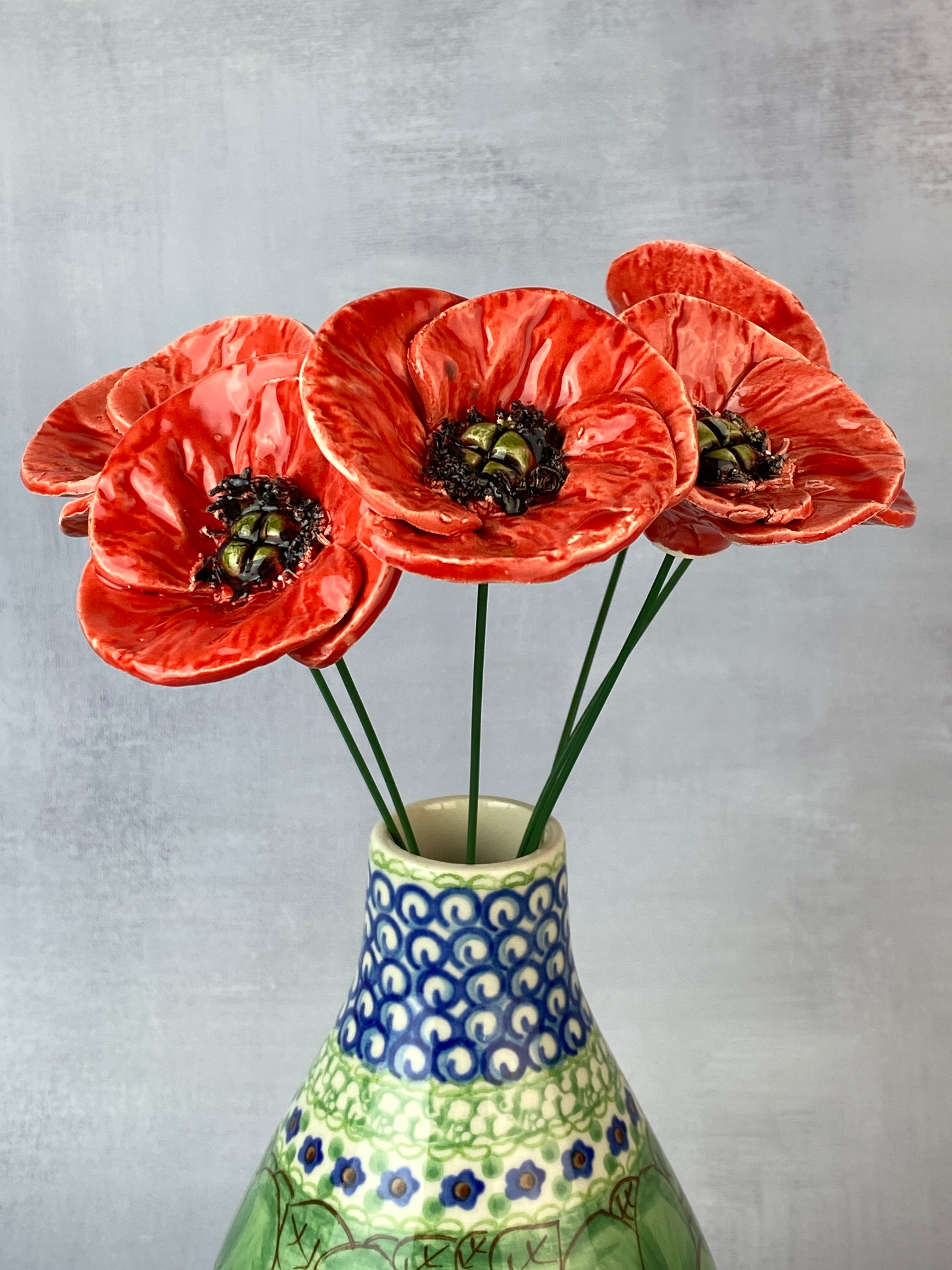 Red Stoneware Poppy, Large Beautiful Red 2024 Ceramic Wall Flower Poppy Sculpture, Commemorative Ready To Hang Pottery Poppy Wall Art, 20cm wide.