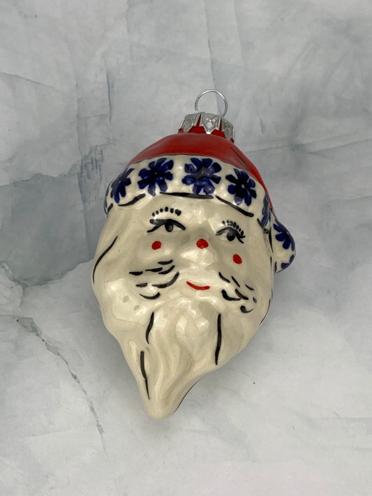 Santa Ornament - Blue Daisies