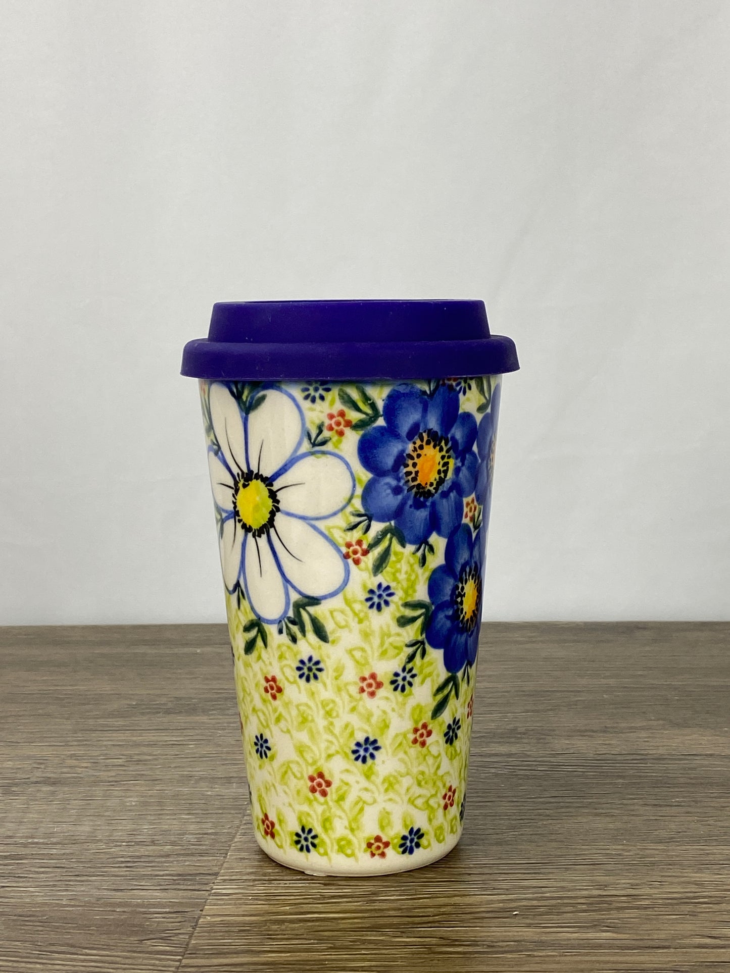 14oz Unikat Travel Mug - Shape V559 - Blue Floral