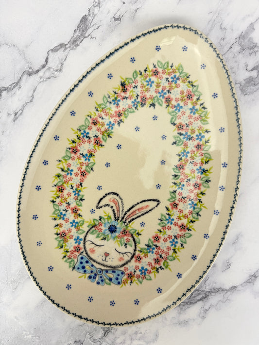 Large Egg Shaped Platter - Shape V193 - Blue Bow Tie Bunny