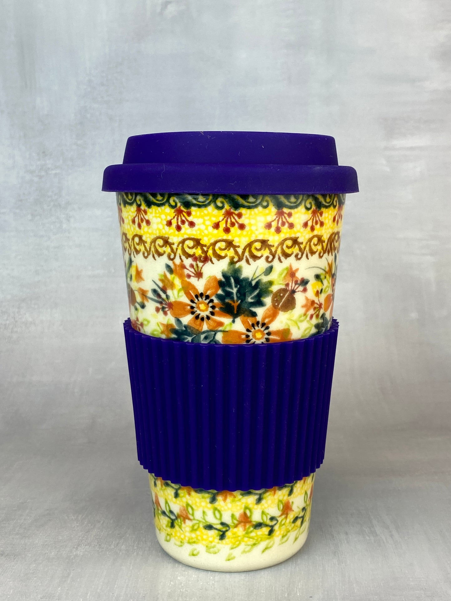 14oz Unikat Travel Mug - Shape V559 - Flowers and Acorns