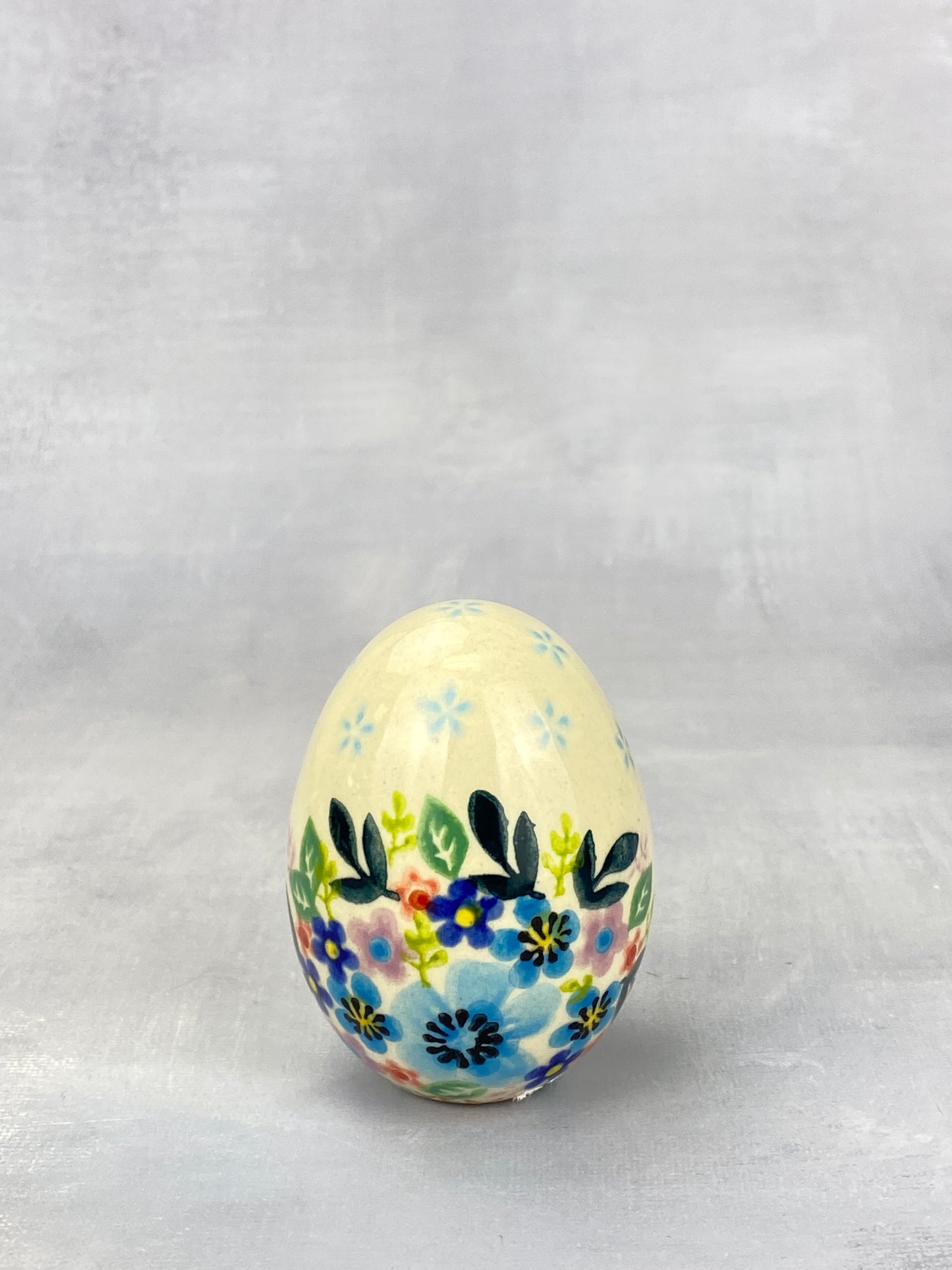 Vena Large Ceramic Easter Egg - Shape V037 -  Blue Bunny & Flowers