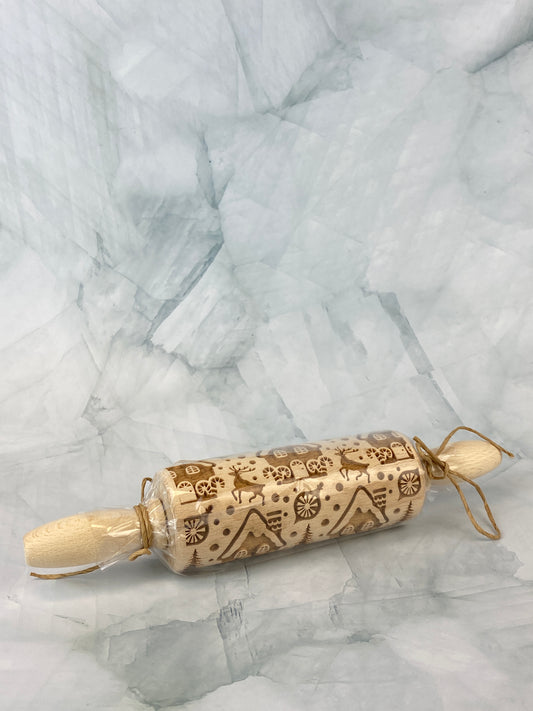Wooden Holiday Rolling Pin - Winter Cottage