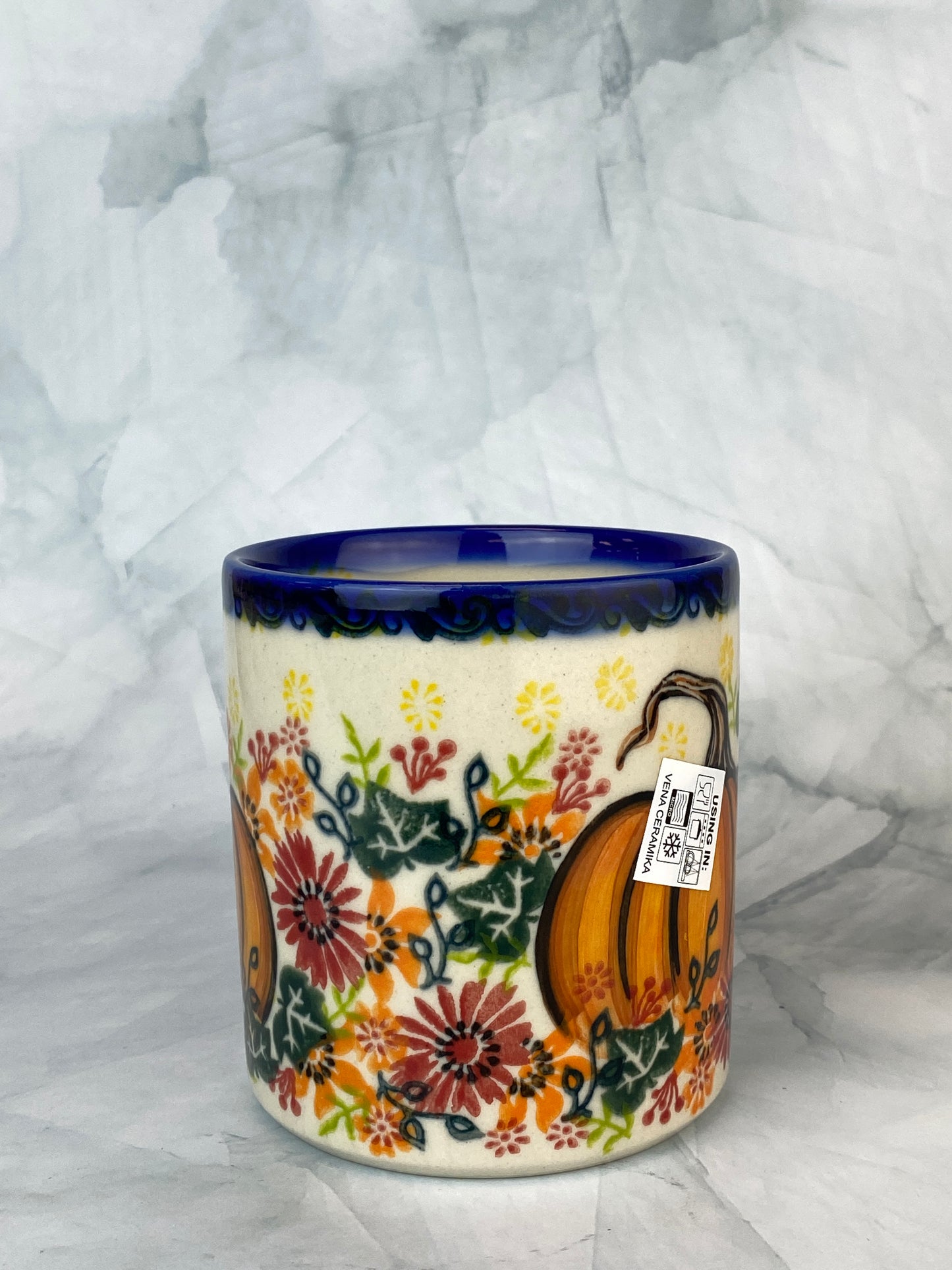 Vena Unikat 12oz Mug - Shape V055 - Pumpkins and Red Flowers