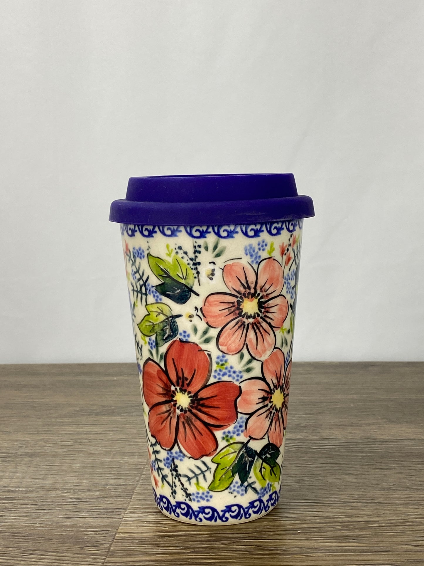 14oz Unikat Travel Mug - Shape V559 - Pink Floral