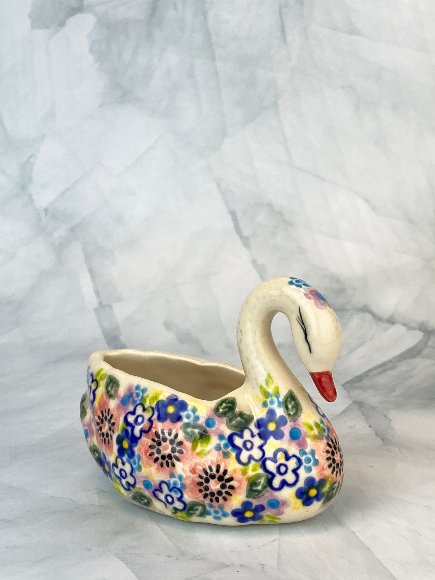 Swan Figurine - Shape V506 - Pink and Blue Floral