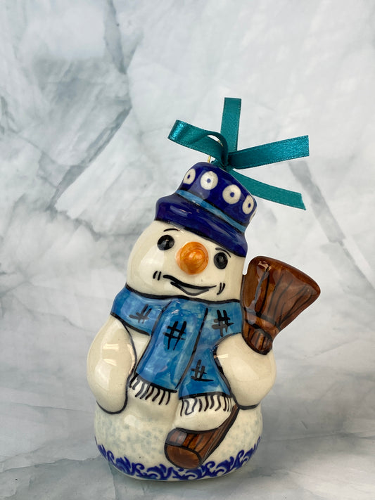 Vena Standing Snowman Ornament - Shape V354 - Blue Scarf and Jolly Snowman