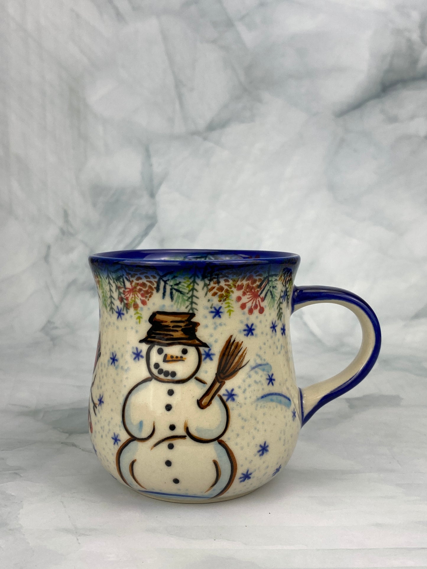 Vena Unikat 8oz Holiday Mug - Shape V053 - Snowman and Cardinals