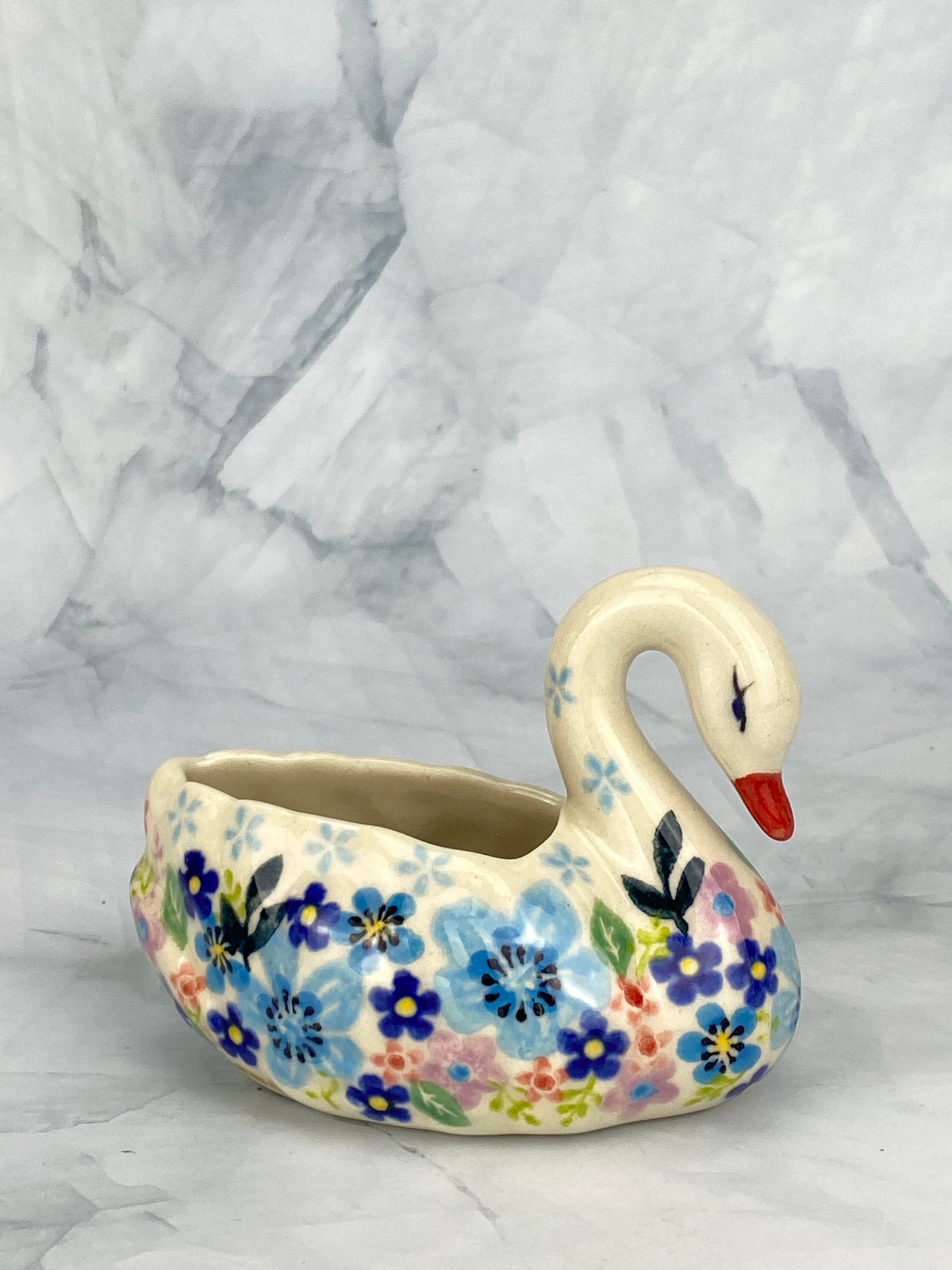 Swan Figurine - Shape V506 - Purple and Blue Floral