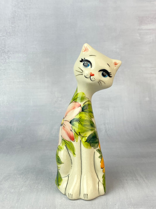 Small Moja Cat Figurine - Multicolored Flowers