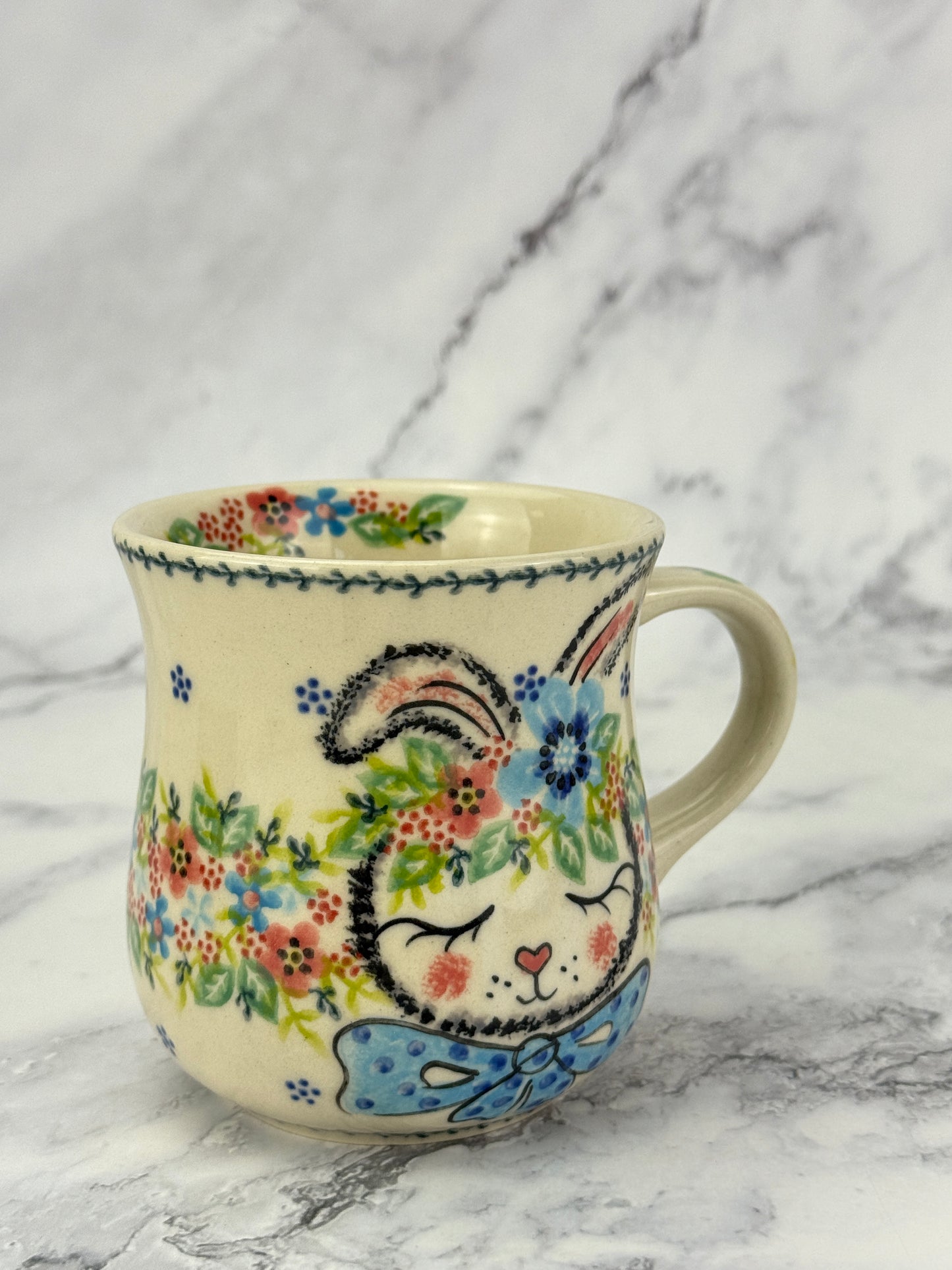 Vena Unikat 8oz Art Mug - Shape V053 - Blue Bow Tie Bunny