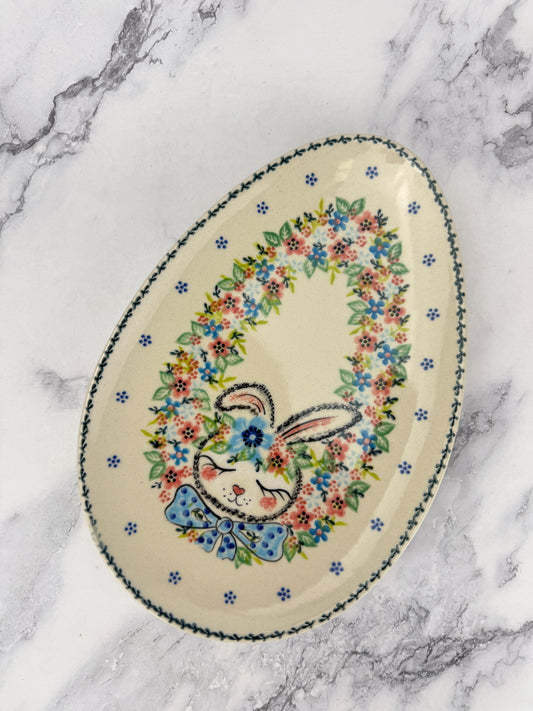 Small Egg Shaped Platter - Shape V191 - Blue Bow Tie Bunny