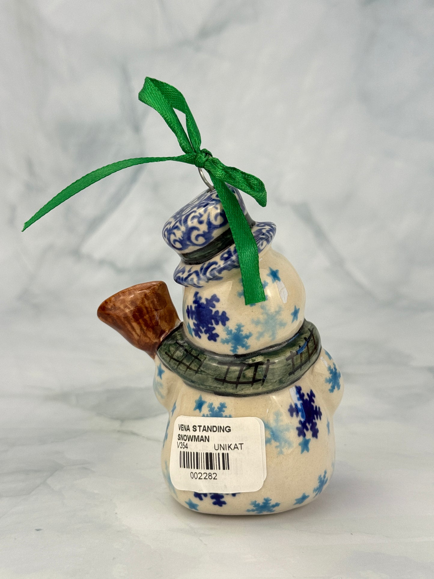 Vena Standing Snowman Ornament - Shape V354 - Green Scarf and Snowflakes