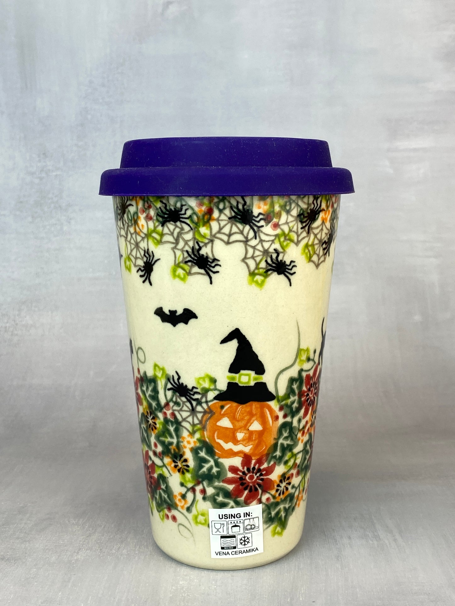 14oz Unikat Travel Mug - Shape V559 - Black Cats and Spiders