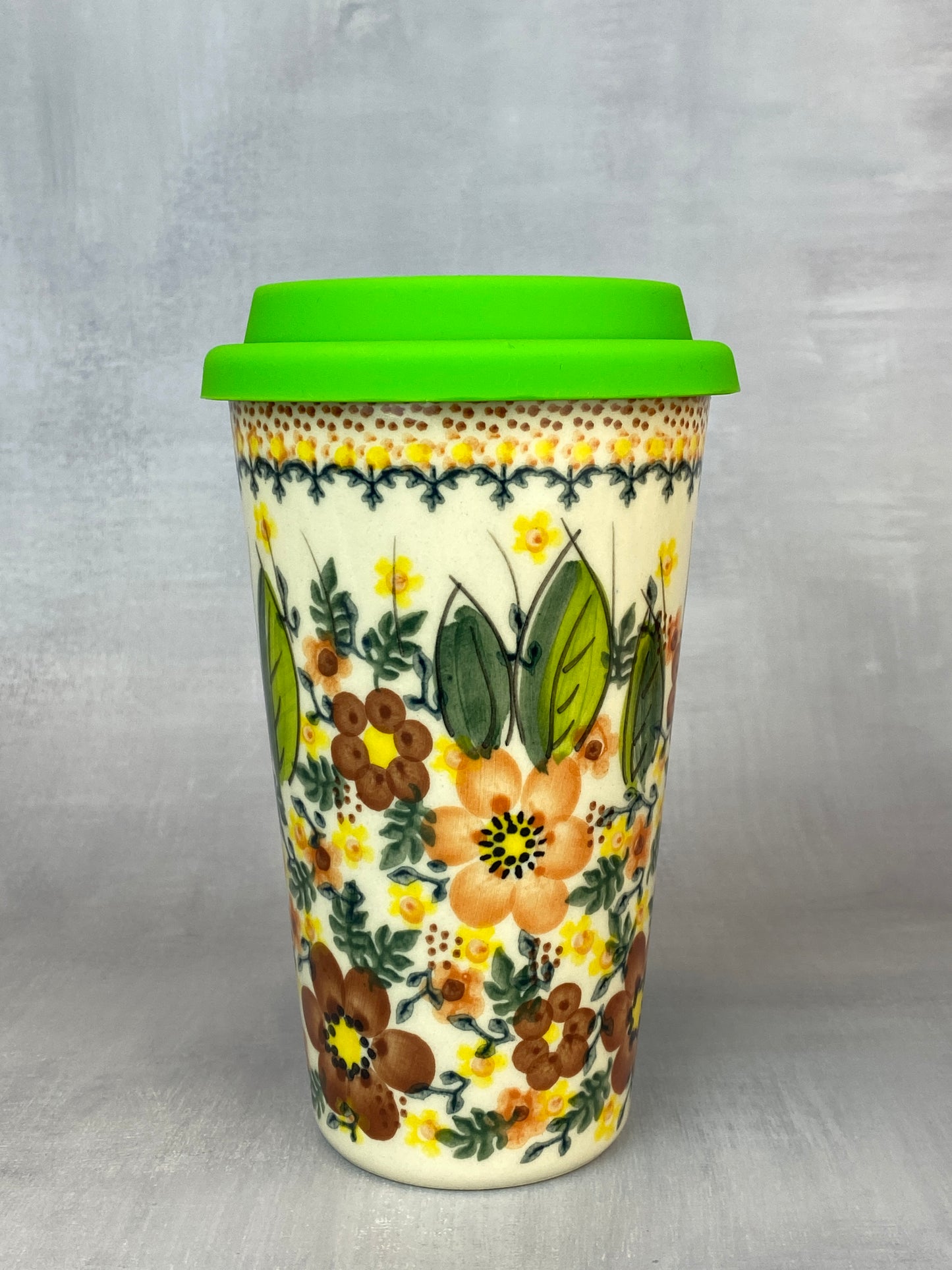 14oz Unikat Travel Mug - Shape V559 - A508 Brown Flowers