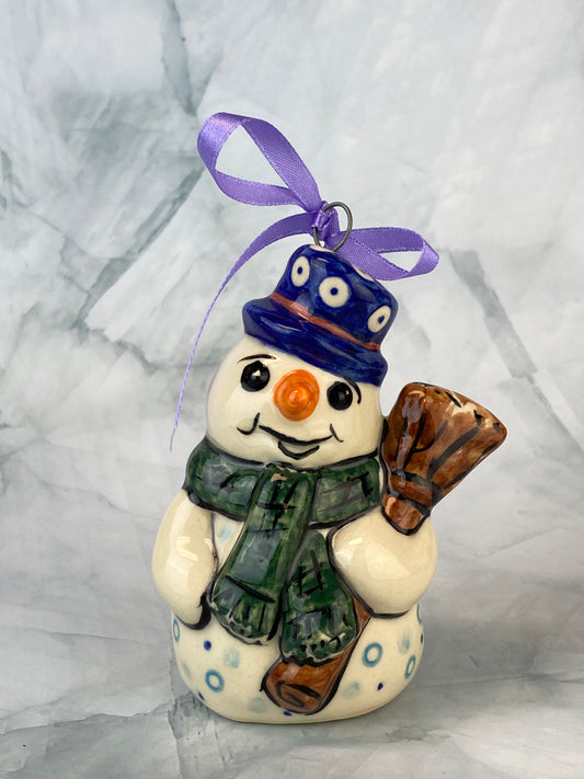 Vena Standing Snowman Ornament - Shape V354 - Green Scarf and Reindeer