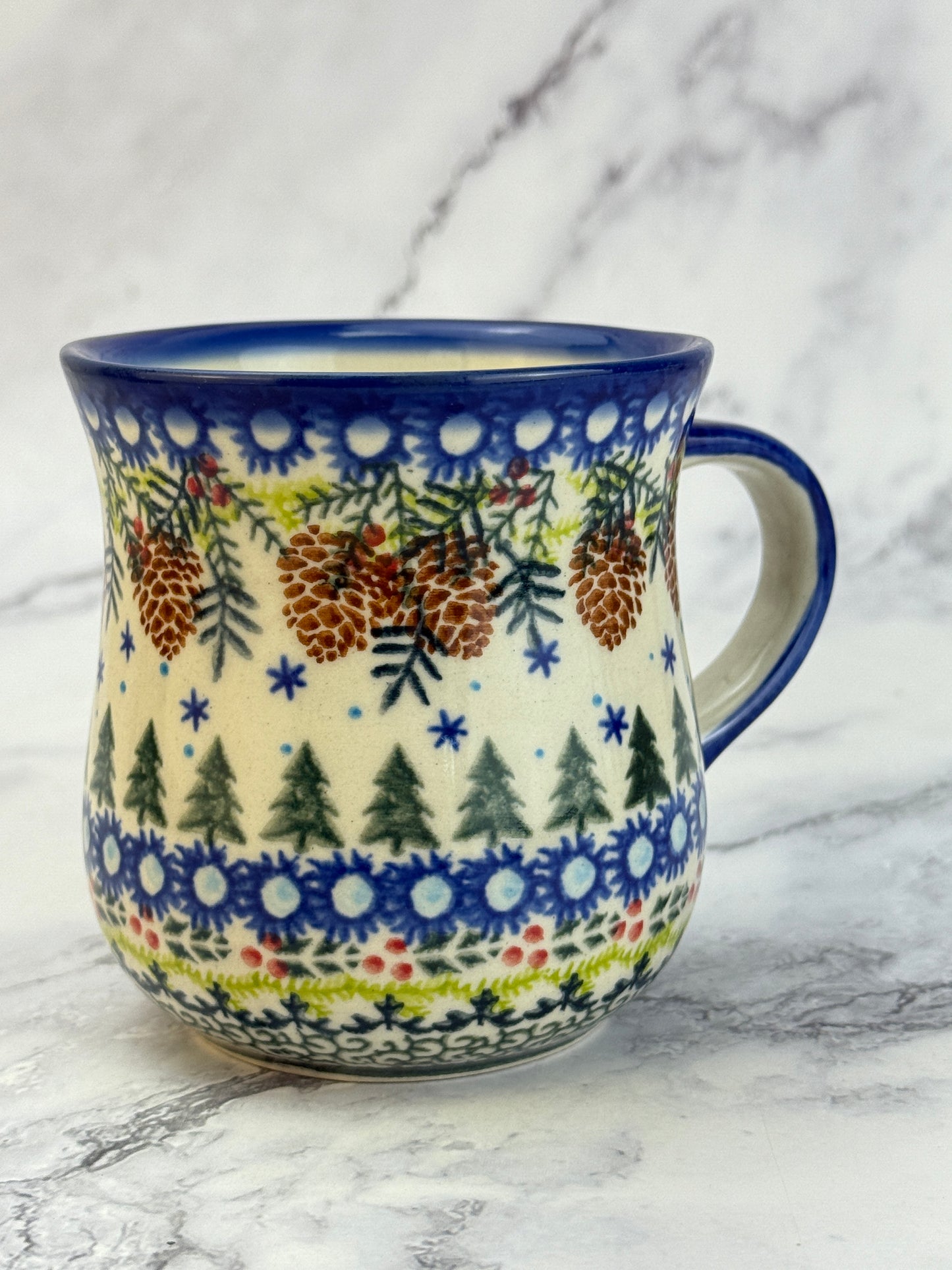 Vena Unikat 8oz Holiday Mug - Shape V053 - Holly and Pine Cones