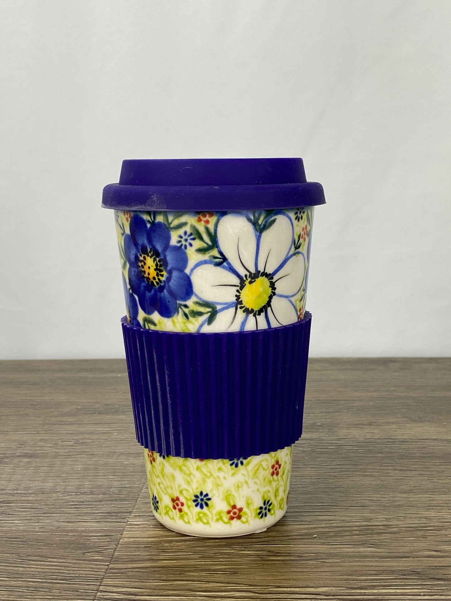 14oz Unikat Travel Mug - Shape V559 - Blue Floral