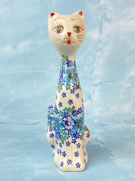 Medium Cat - Light Blue Flowers