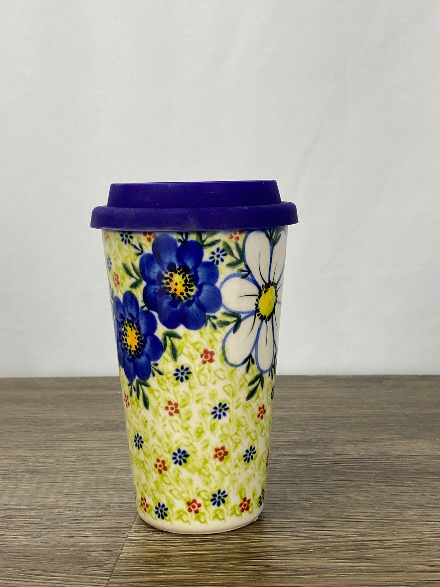 14oz Unikat Travel Mug - Shape V559 - Blue Floral