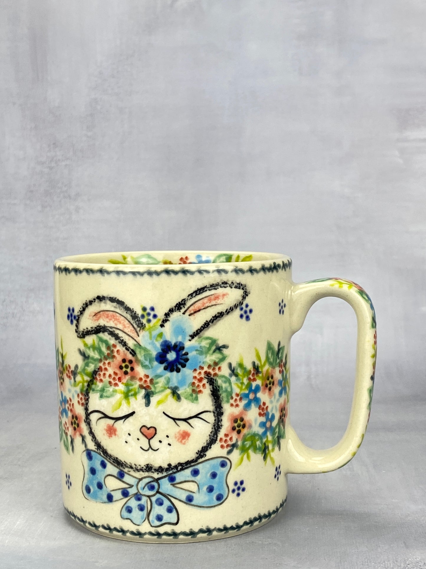 Vena Unikat 12oz Art Mug - Shape V055 - Blue Bow Tie Bunny