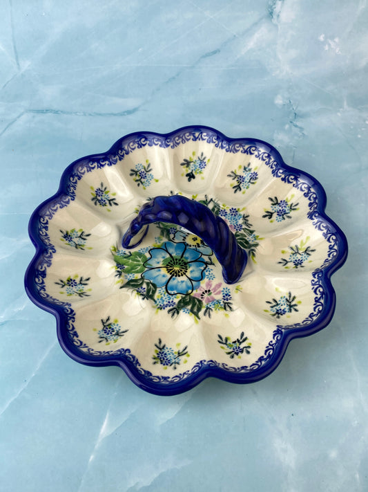 Unikat Egg Plate - Shape V131 - Turquoise Flowers