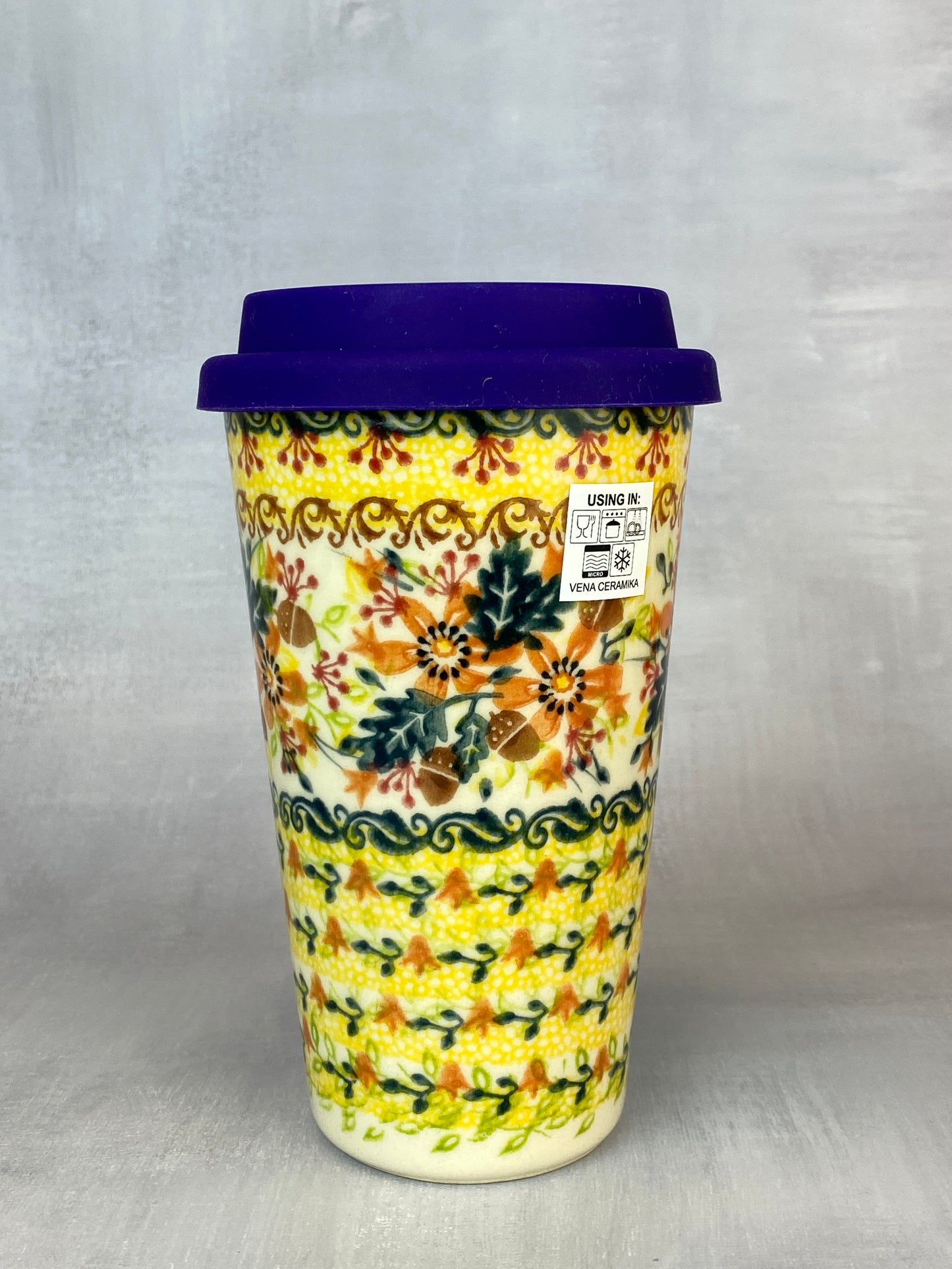 14oz Unikat Travel Mug - Shape V559 - Flowers and Acorns