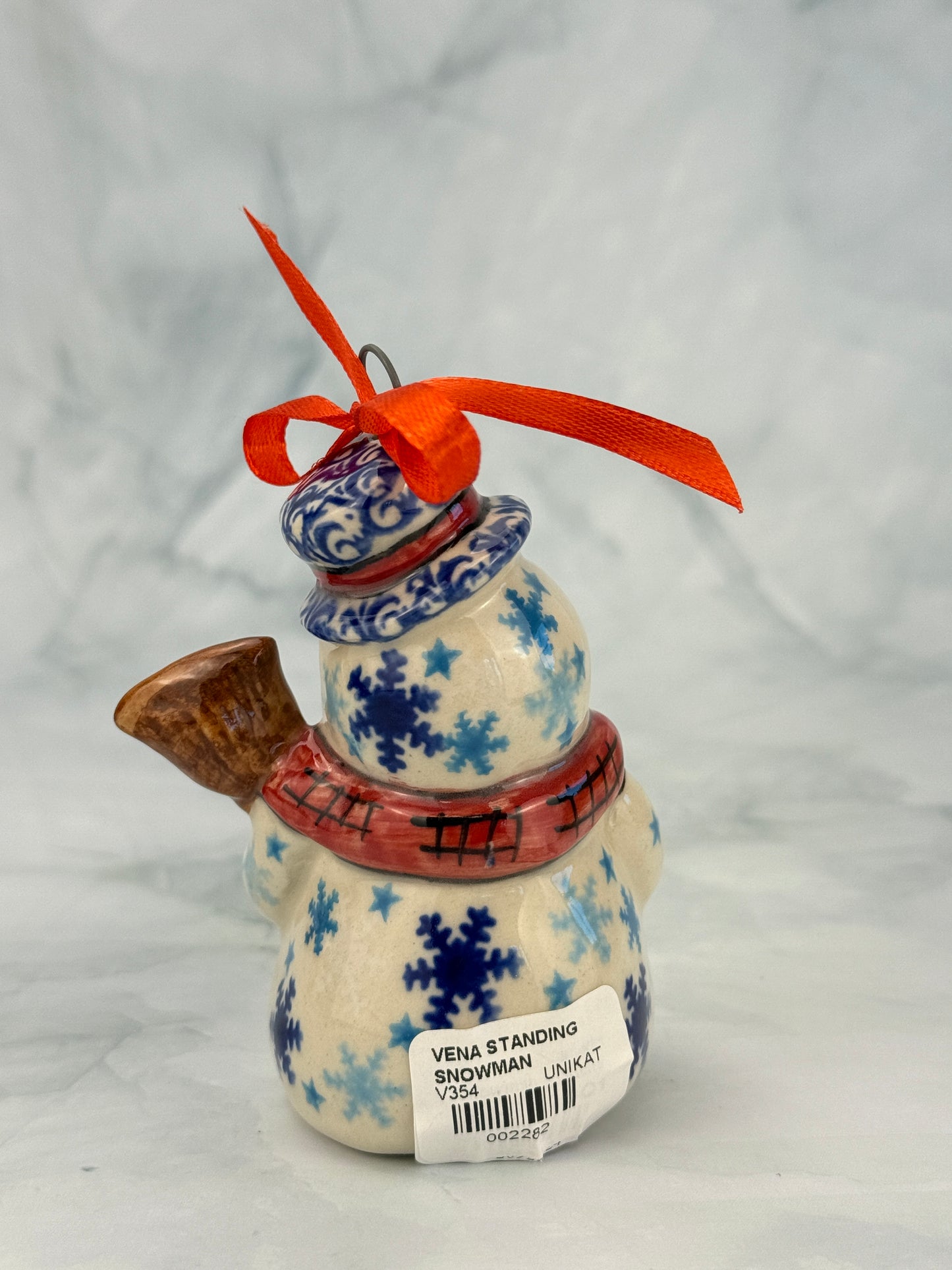 Vena Standing Snowman Ornament - Shape V354 - Red Scarf and Snowflakes